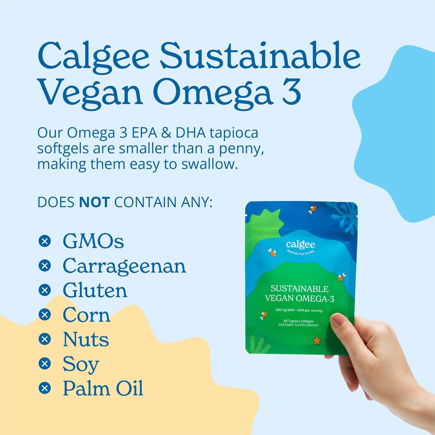 Calgee Calgee Vegan Omega 3-450mg DHA & EPA Fatty Acids - Sustainable Algae Oil - Plant-Based Fish Oil Alternative - Carrageenan-Free Softgels (60 Ct)