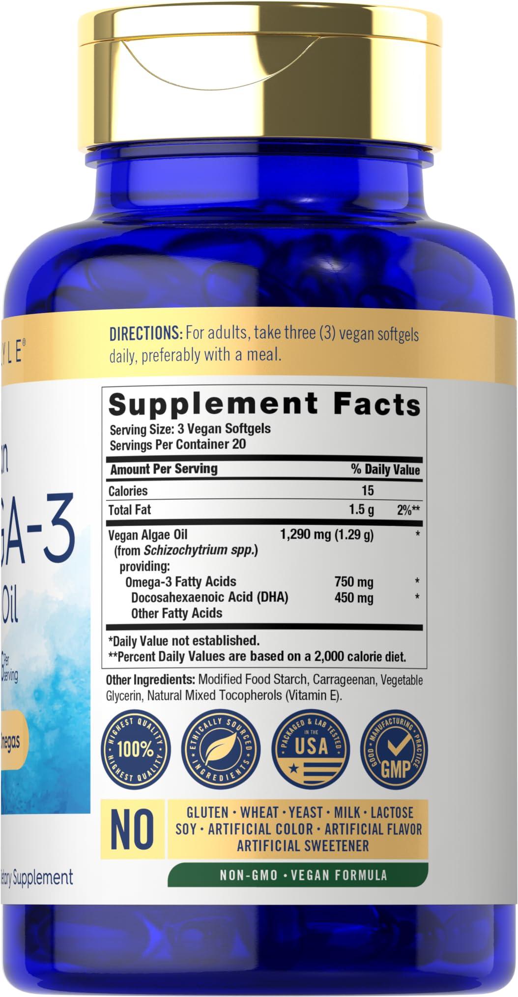 Carlyle Carlyle Vegan Omega 3 Supplement | 1290 mg | 60 Softgels | Plant Based | Non-GMO & Gluten Free | from Algae Oil