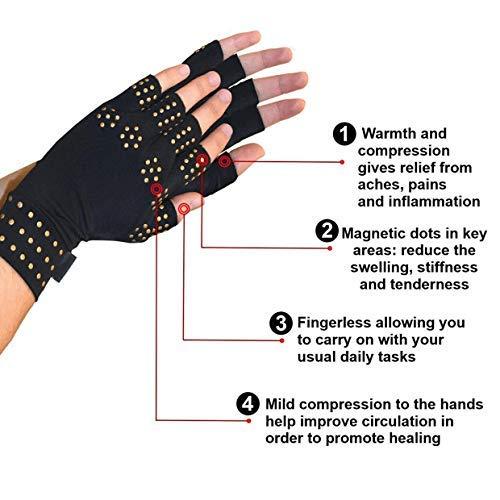 I3C Compression Arthritis Gloves - Magnetic Anti-Arthritis Fingerless Health Therapy Gloves Copper Infused Arthritis Gloves, Compression Therapy, Increases Blood Flow for Women and Men(1 Pair)
