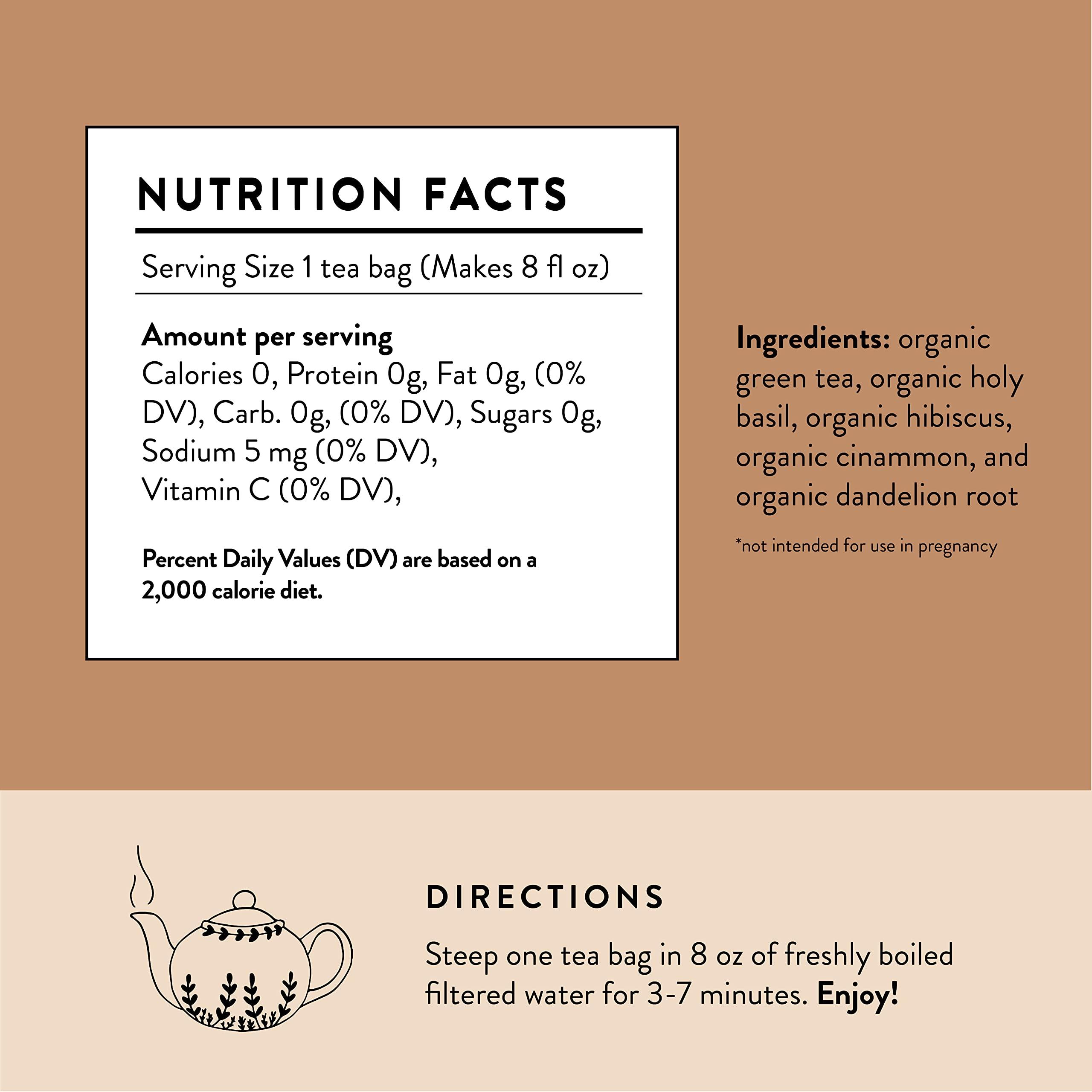 Moontime Tea Organic Metabolism Tea with Green tea, Holy Basil, Hibiscus, Cinnamon and Dandelion Root, 30 Tea bags
