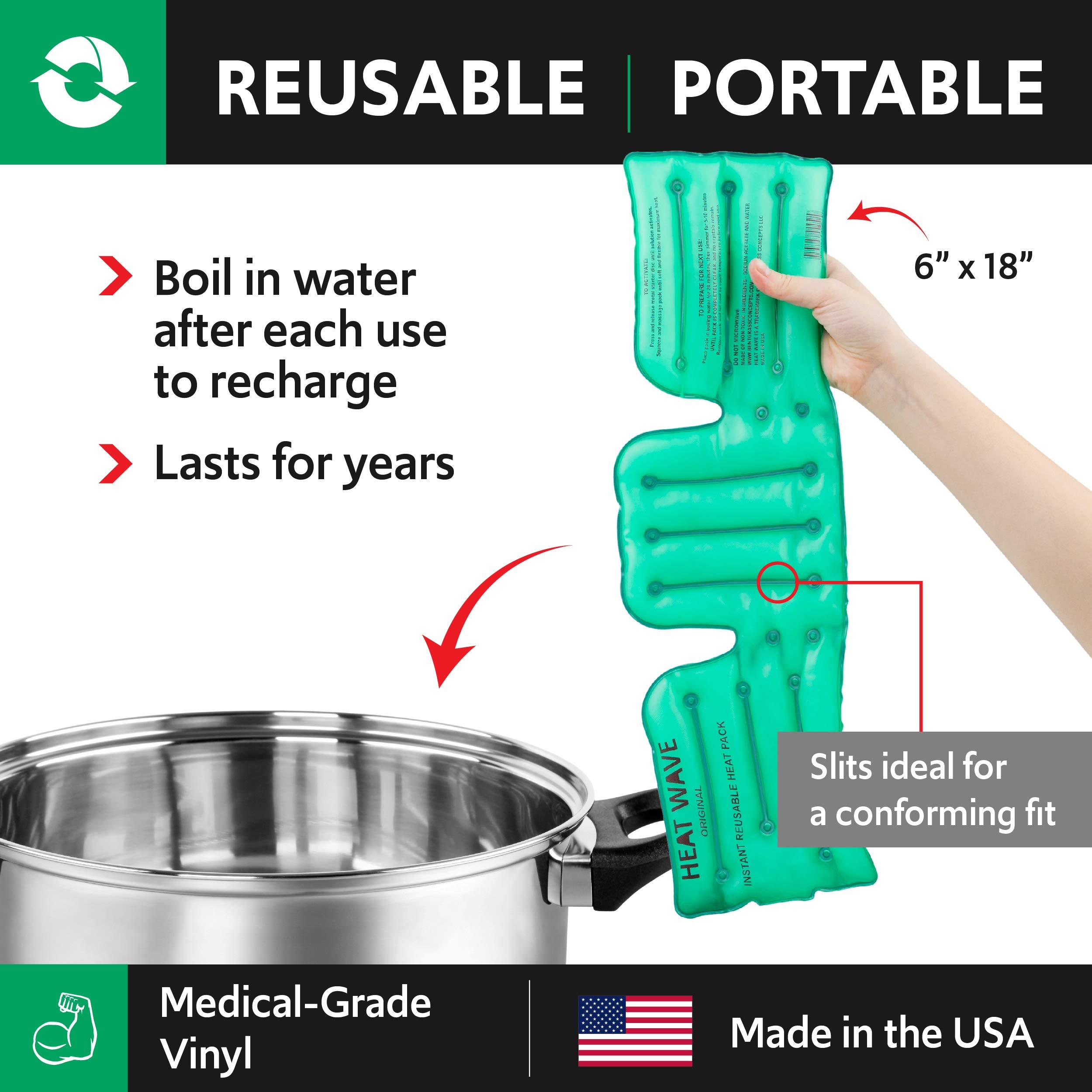 Heat Wave Made in USA: Heat Wave Instant Reusable Heat Packs- Back/Shoulder/Neck (6 x 18”), Reusable Heat Pack for Muscle Aches, Pain Relief, Click Heat