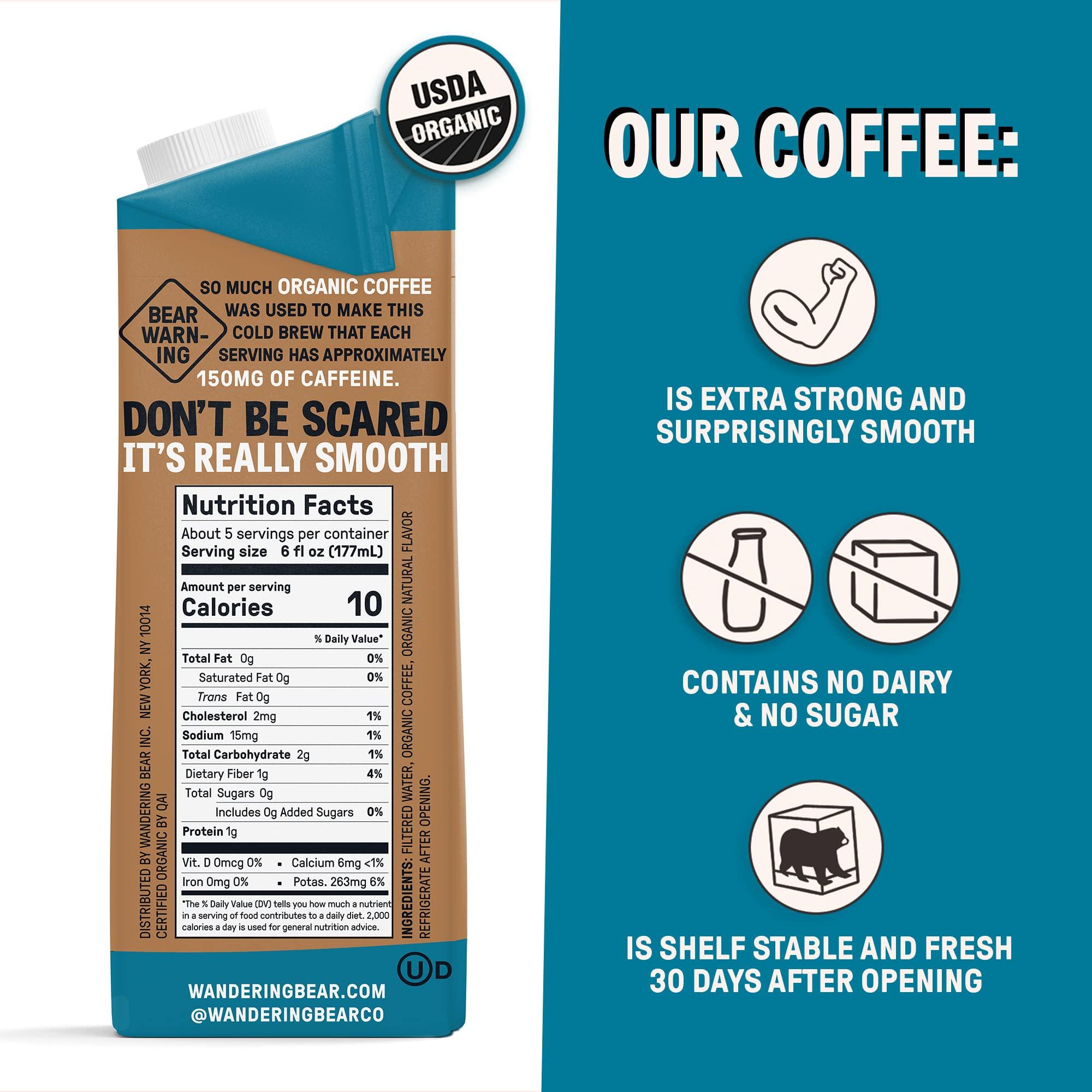 Wandering Bear Wandering Bear Organic Vanilla Cold Brew Coffee, 32 fl oz, 1 pack - Extra Strong, Smooth, Organic, Unsweetened, Shelf-Stable, and Ready to Drink Iced Coffee, Cold Brewed Coffee, Cold Coffee