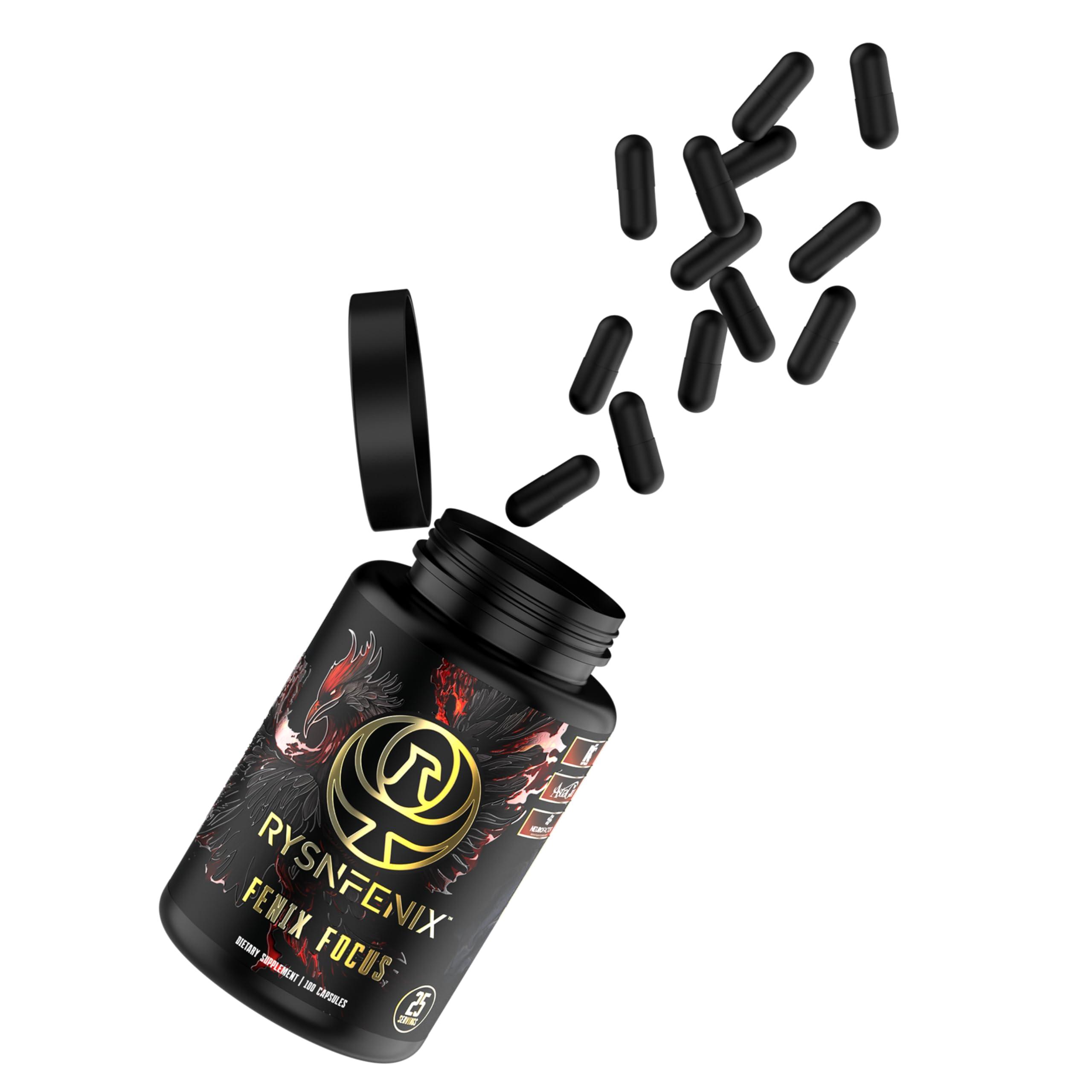 RysnFenix RysnFenix Fenix Focus Advanced Nootropic Brain Health, Memory, Focus Supplement - Fast & Slow Caffeine + Theanine & B12 - Less Brain-Fog - Brain Boost - Artichoke, Tyrosine, Choline - 100 Capsules