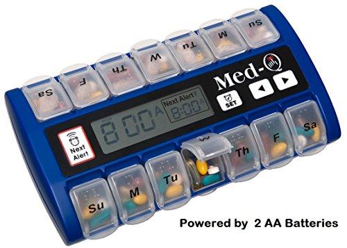 Med-Q Amazin Pill Dispenser with Beeping Reminder, Flashing Guides and Liberty Cloth