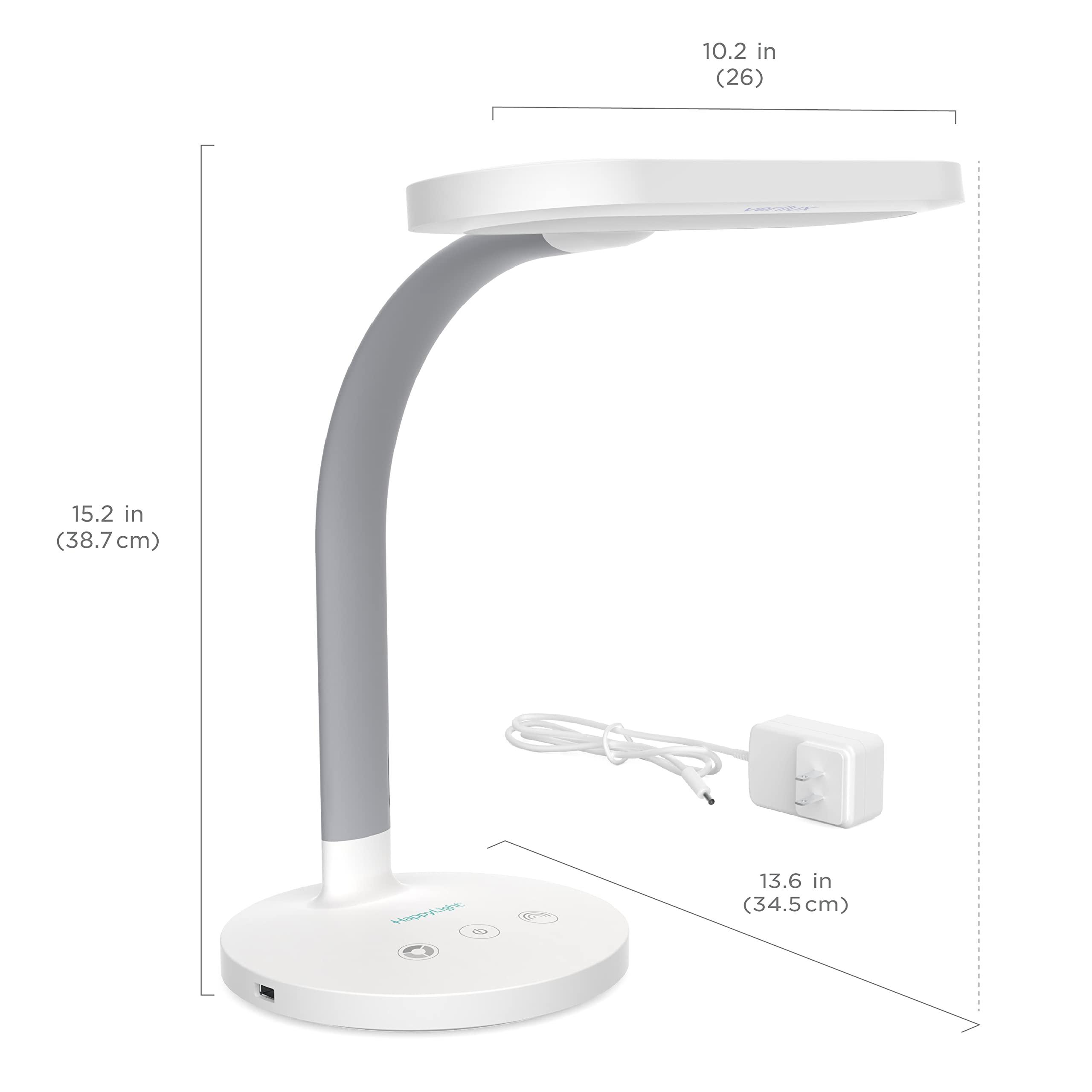 Verilux Verilux HappyLight Duo - 2-in-1 Light Therapy & Task Desk Lamp - UV-Free Full Spectrum LED, 10,000 LUX, Adjustable Brightness and Color, Flexible Gooseneck, and Integrated USB Charging Port