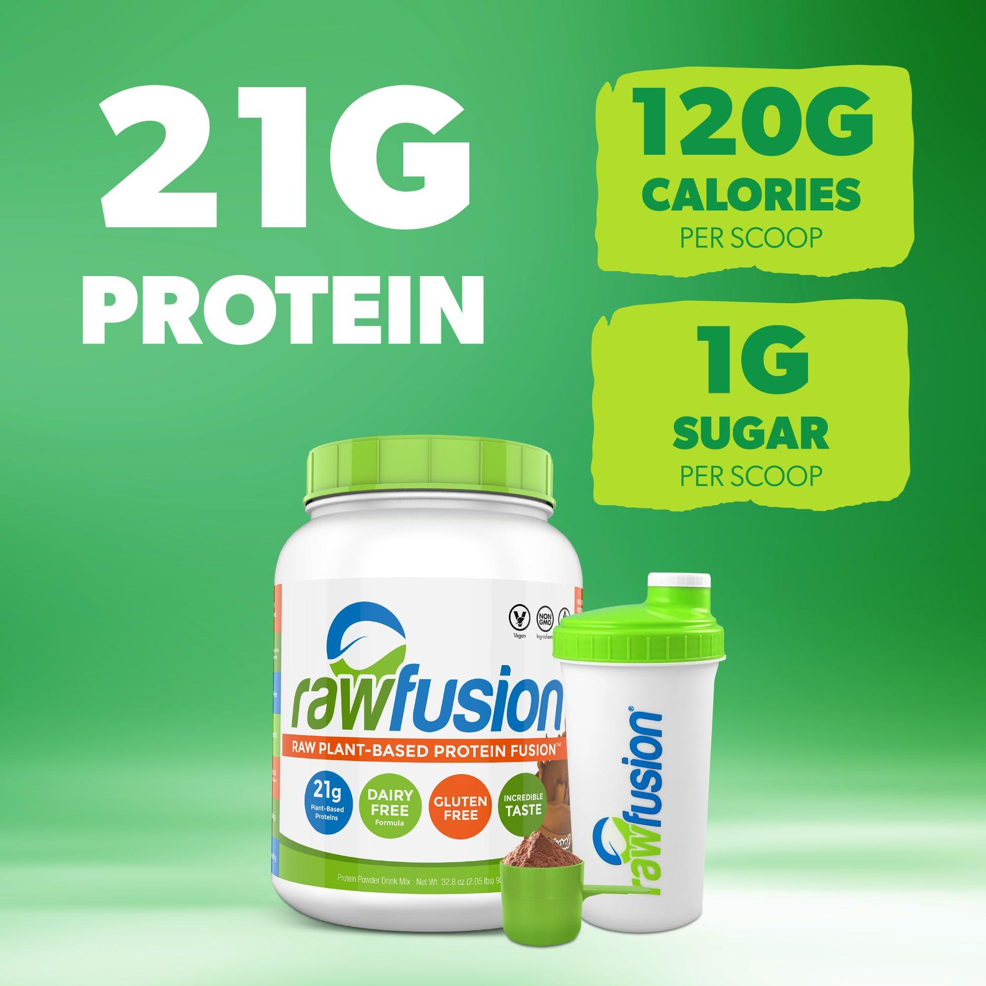 SAN Rawfusion- Vegan Protein Powder, Natural Chocolate - 30 Servings, 21g of Plant Based Protein, Low Net Carbs, Non-Dairy, Gluten/Lactose Free, Soy Free, Kosher, Non-GMO, 2lbs Pound