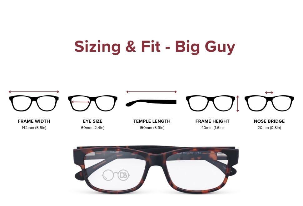 DEBSPECS DEBSPECS XXL Optical Reading Glasses - Extra Large Magnifying Reading Glasses With 160mm Wide Frames - 2 Colors (Black, 2.5, Diopters) Custom Made To Order