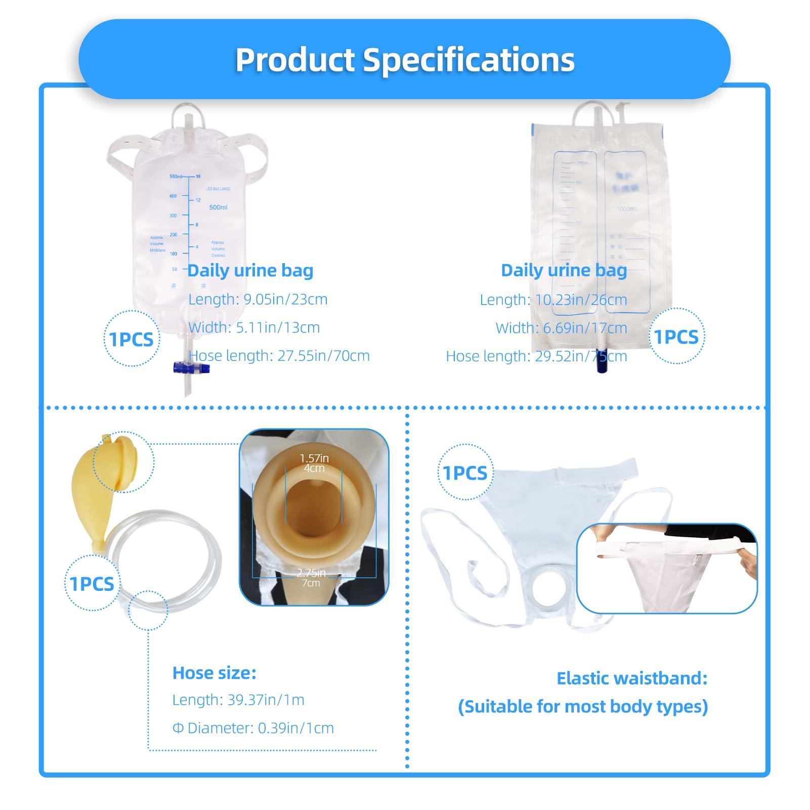 LP-sunshine Wearable Urinal for Men, Reusable Protable Latex Material with Collection Urine Bag, Urinary Drainage Bag System for Elderly Bedridden Patients Male (Urinal+Urine Bag+Leg Bag)