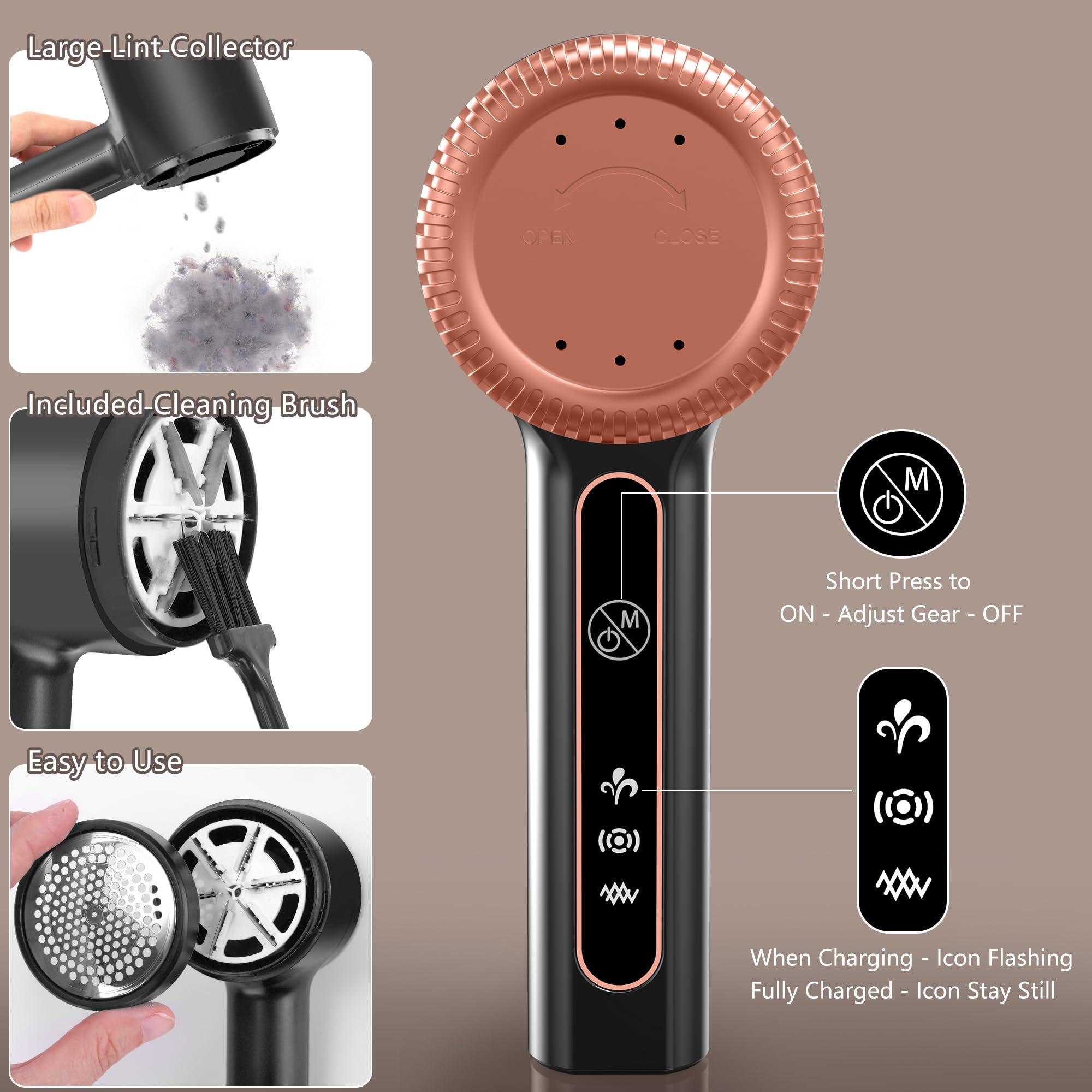 Gustermmy 1200mAh Electric Lint Remover Portable Rechargeable Fabric Shaver for Clothes Furniture Couch Sweater Defuzzer Pet Hair Remover,6-Leaf Blades,3-Speed,Large Dust Container,Fuzzs Bobbles Pilling Trimmer