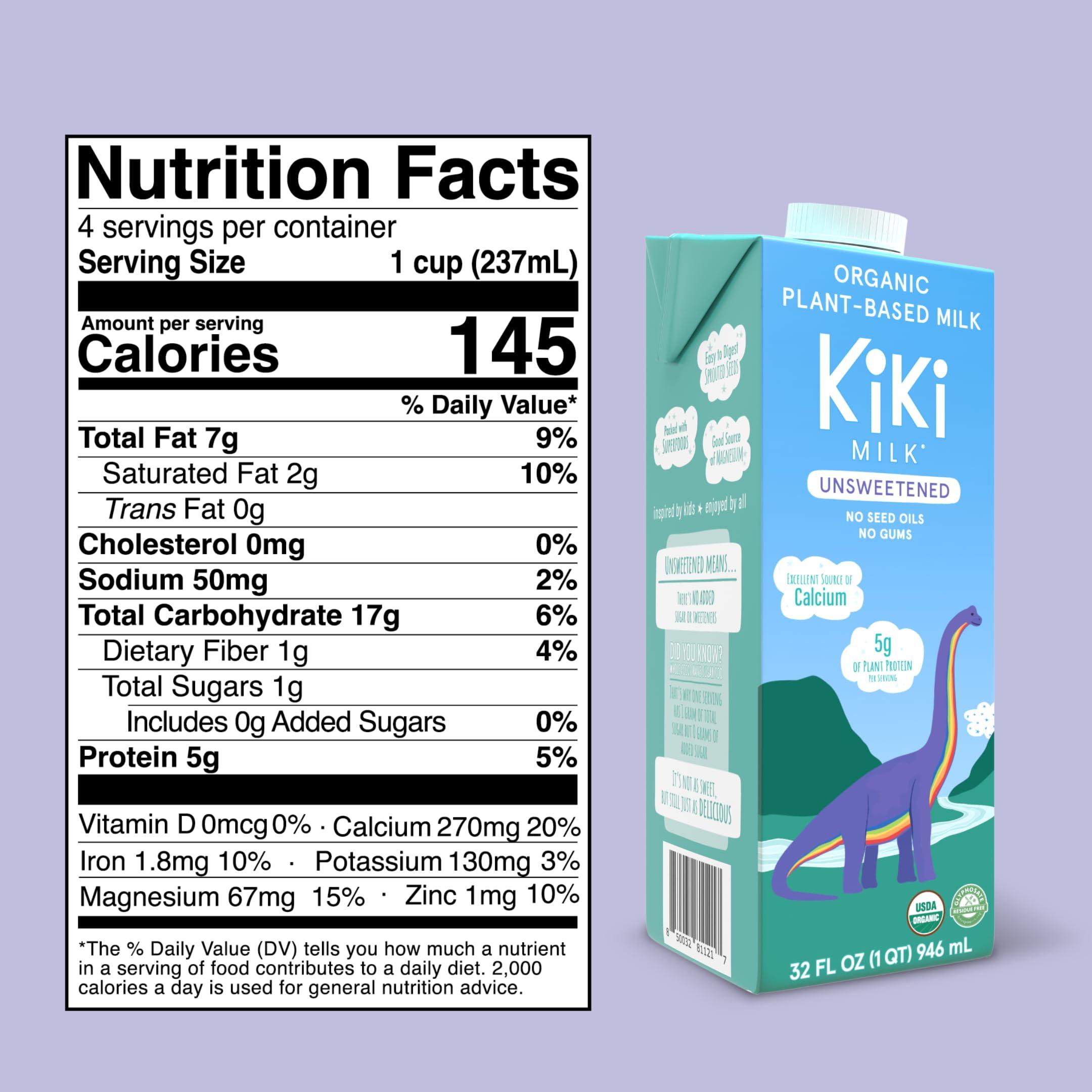 Kiki Milk Kiki Milk Plant Based Milk - Organic Unsweetened Kiki Milk - Calcium & Magnesium Source - Gluten Free, Gum Free, GMO Free, Dairy Free, Soy Free, Glyphosate Free - Shelf Stable - (32 oz Pack of 6) (Unsweetened)