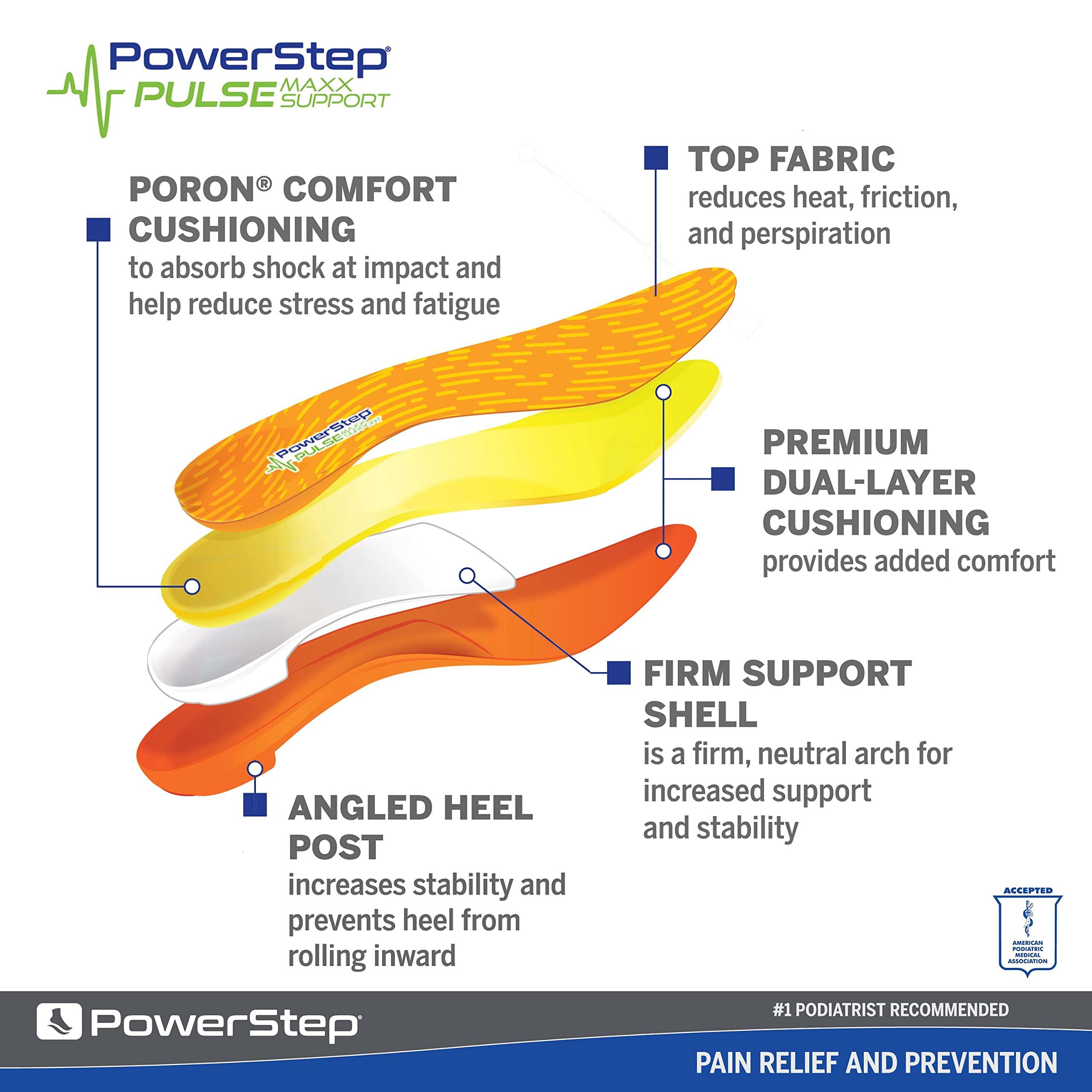 Powerstep Powerstep Pulse Maxx Running Insoles - Overpronation Corrective Orthotic Inserts for Running Shoes - Maximum Ankle, Foot Pain Relief & Arch Support Insoles (M 6-6.5, F 8-8.5)