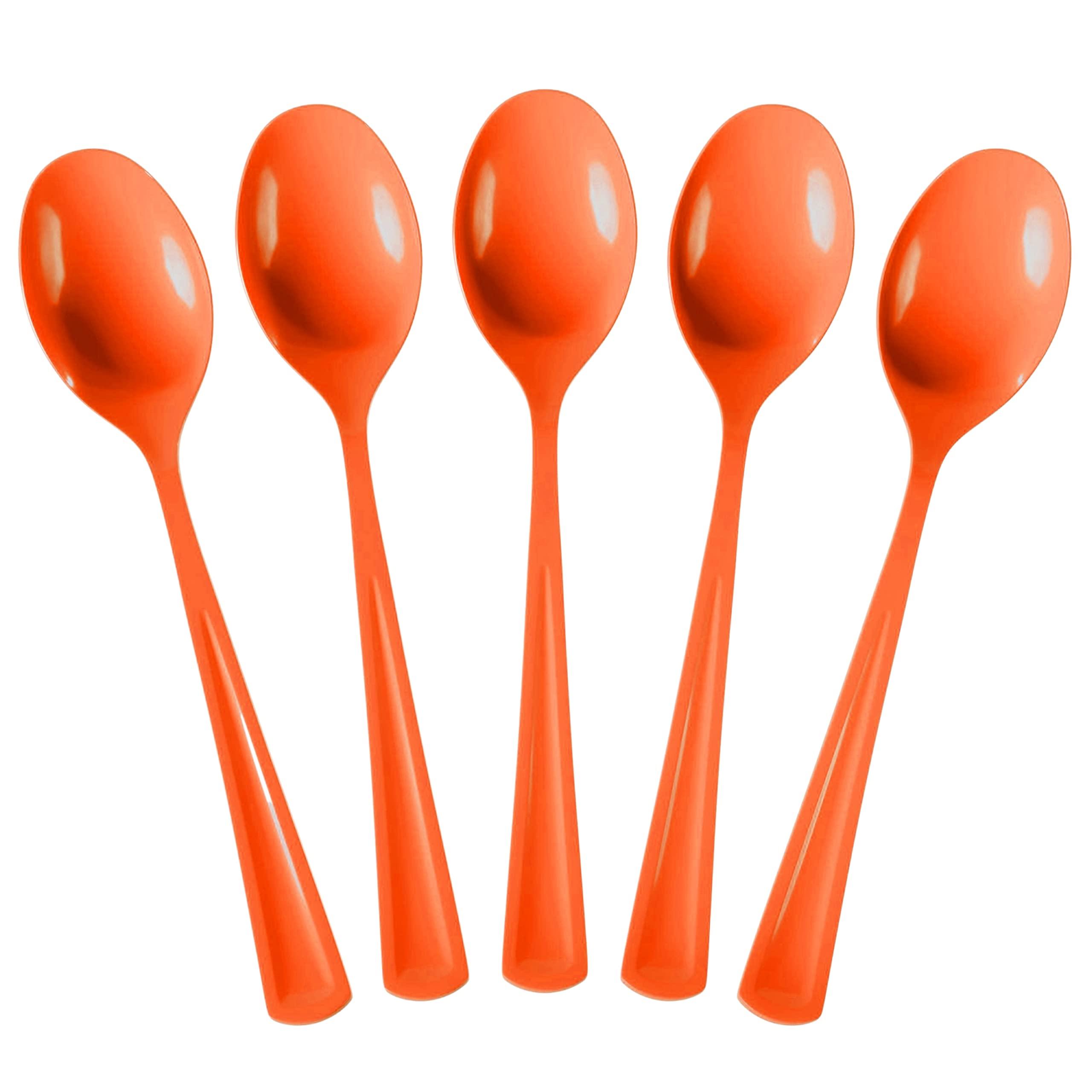 Exquisite Disposable Orange Plastic Spoons 50 Pcs - Heavy Duty Orange Plastic Disposable Cutlery - Orange Disposable Flatware, Orange Plastic Silverware, Plastic Spoons Orange Exquisite