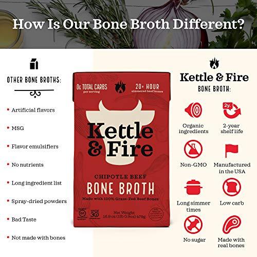 Kettle & Fire Kettle and Fire Chipotle Beef Bone Broth, Keto, Paleo, and Whole 30 Approved, Gluten Free, High in Protein and Collagen, 3 Pack