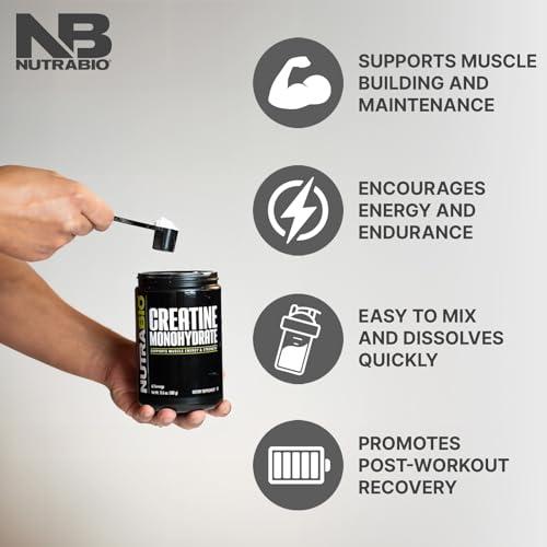 NutraBio NutraBio Creatine Monohydrate, Unflavored, 500g and Whey Protein Isolate, Unflavored, Supplement Bundle - Muscle Energy, Lean Muscle Growth, Recovery, and Strength