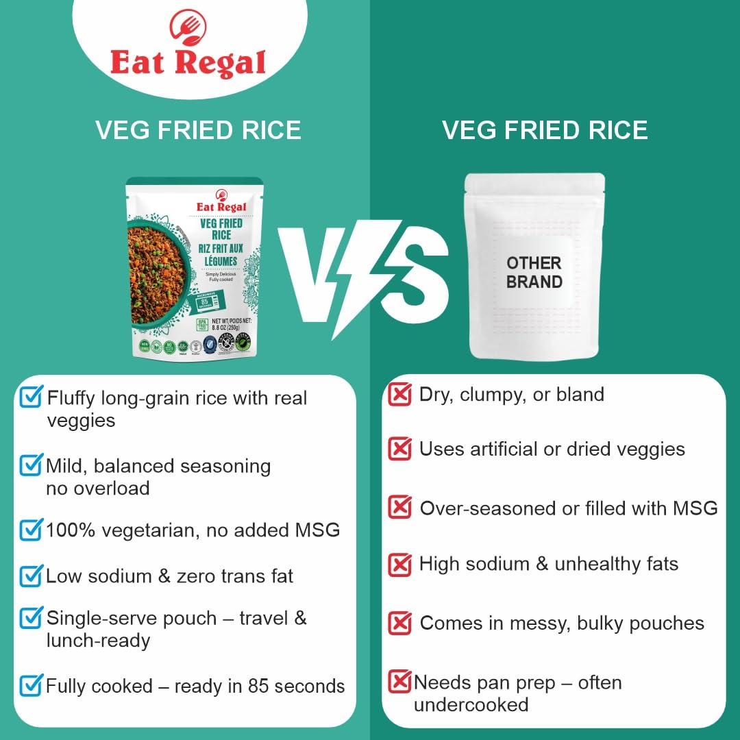 Eat Regal Eat Regal Veg Fried Rice Microwavable Rice Pack of 6, 8.8oz Instant Rice Ready in 90 Seconds - Dinner Sides | Vegetable Rice | Ready to Eat | Prepared Foods | Side Dish | Flavored Rice