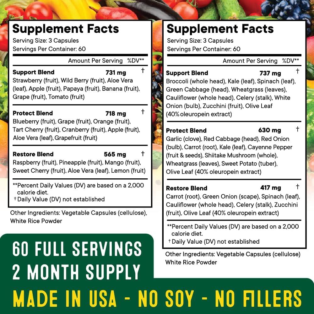 Superfood MD Superfood Fruit and Veggie Supplement - 360 Whole Super Fruit and Vegetable Supplements & Vitamin, Natural Energy Levels, with Olive Leaf Soy Free- 180 Count (Pack of 2)