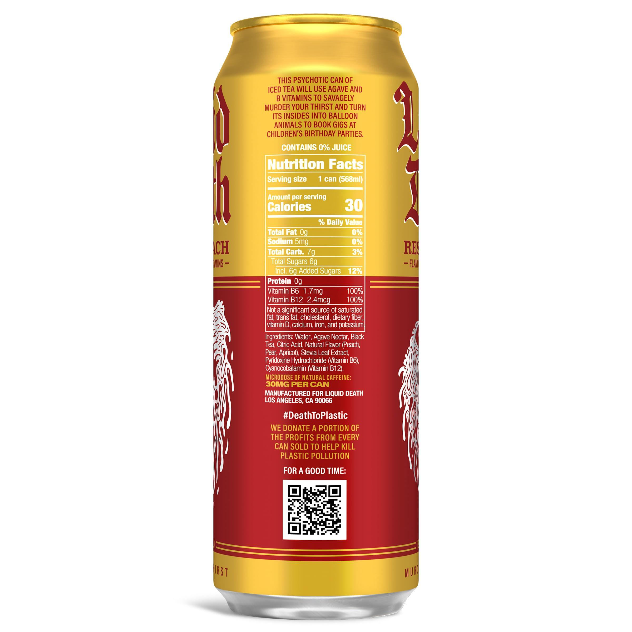 Liquid Death Liquid Death, Rest In Peach Iced Tea, 8-Pack (King Size 19.2oz Cans), Peach Flavored Tea Sweetened With Real Agave, B12 & B6 Vitamins, Low Calorie & Low Sugar