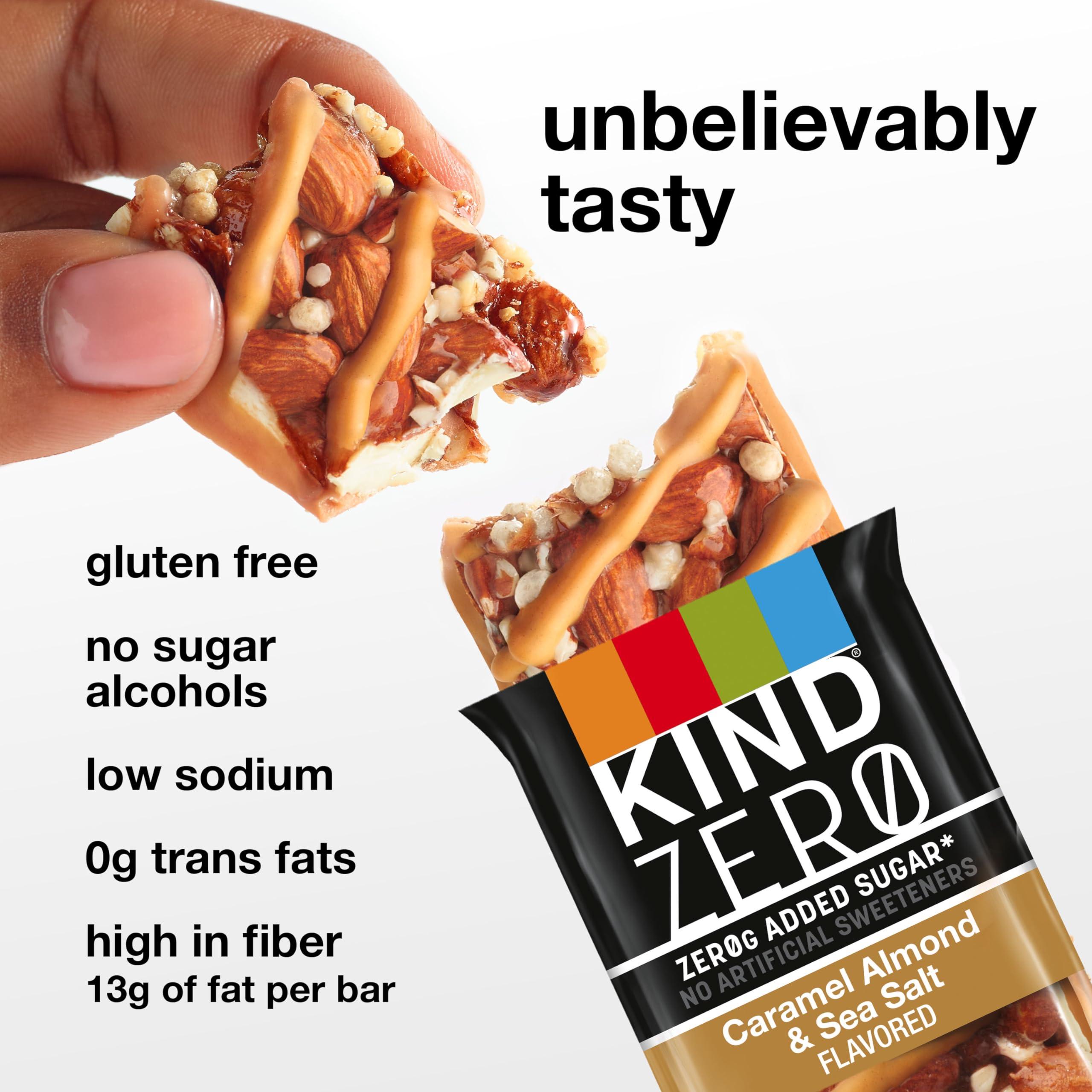 KIND KIND ZERO Added Sugar Bars, Variety Pack, Dark Chocolate Nuts and Sea Salt, Peanut Butter, Caramel Almond, 1g Sugar, Keto Friendly Snacks, 5g Protein, 15 Count