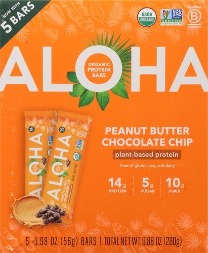 ALOHA ALOHA Organic Plant Based Protein Bars, Peanut Butter Chocolate Chip, 1.98-Ounce Bars, (Pack of 5)