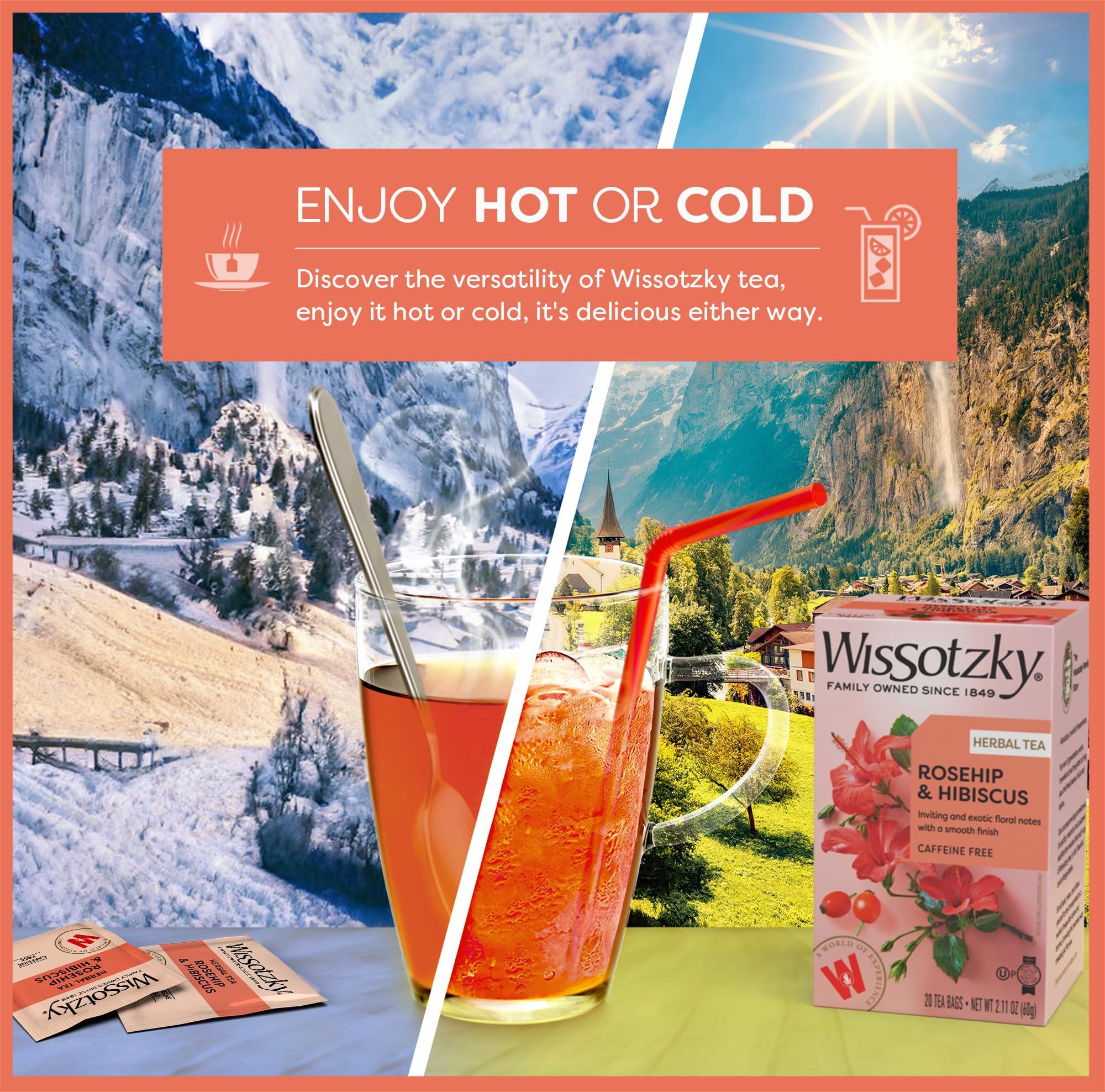 Wissotzky Tea Wissotzky Rosehip & Hibiscus Herbal Tea, 20 Tea Bags | Exotic Blend | Caffeine Free Tea | Immune Boost