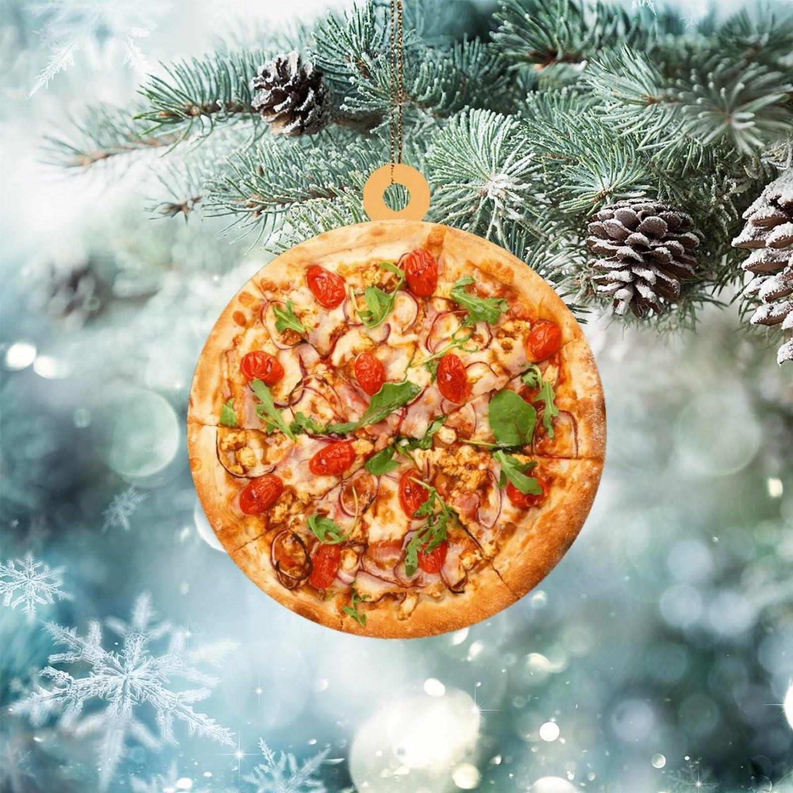 CowkissSign CowkissSign 2D Ornament Tomato Bacon Cheese Pizza Xmas Tree Ornaments Italian Pizza with Mozzarella Christmas Decorations Gift Food Sweet Dessert Christmas Stocking Filling Acrylic Ornament