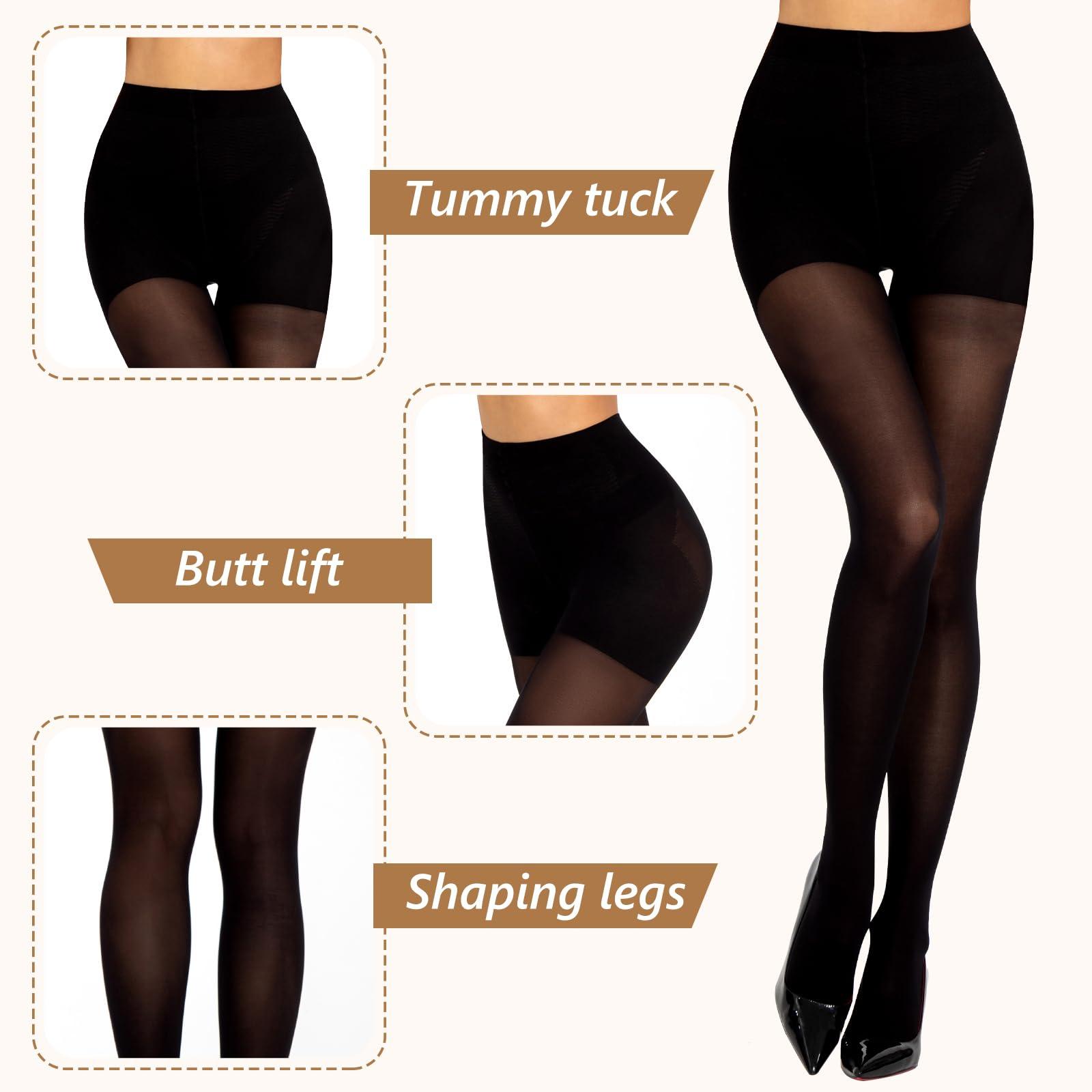 MANZI MANZI 2 Pairs Compression Pantyhose for Women Shaping Black Tights 10-15mmHg Support 50D Opaque Stockings, Black S