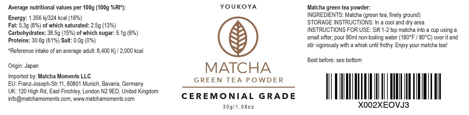 Youkoya Matcha Tea Ceremonial Grade, Authentic Japanese Matcha, Fresh small batches, Farm to Cup Superfood from Japan, 1.06oz