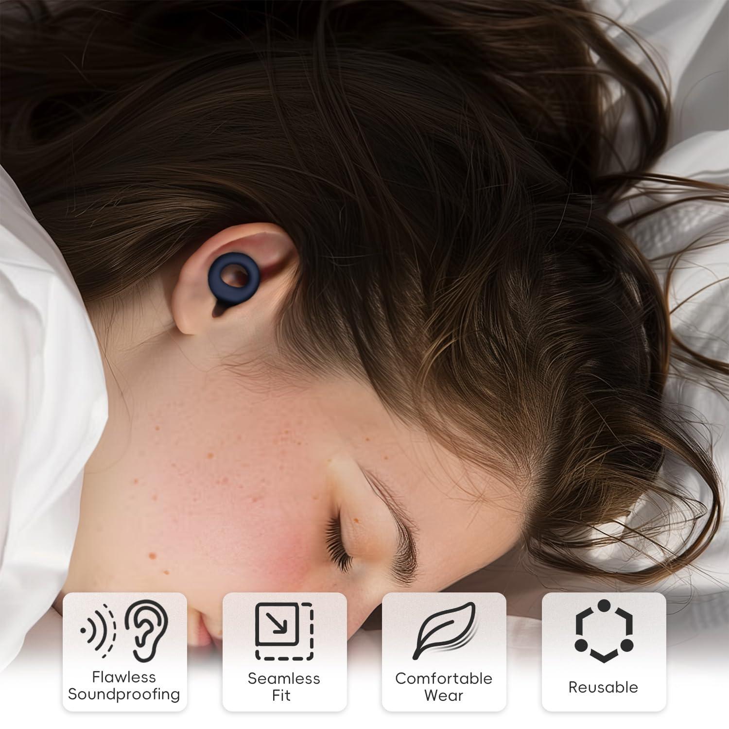 DPZZ Noise Canceling Earplugs for Sleep and Concentration New Flexible Earplugs for Better Attenuation 2 Pair Reusable Deal for Side Sleepers &Noise Sensitive Person 27dB Noise CancellationNavy Blue
