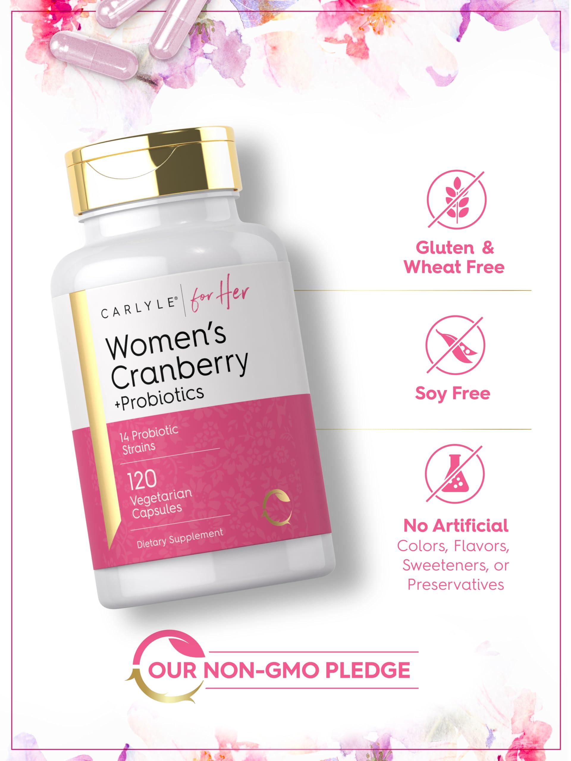 Carlyle Carlyle Women's Cranberry Plus Probiotics | 120 Capsules | with 14 Probiotic Strains | Vegetarian, Non-GMO, Gluten Free Supplement | for Her