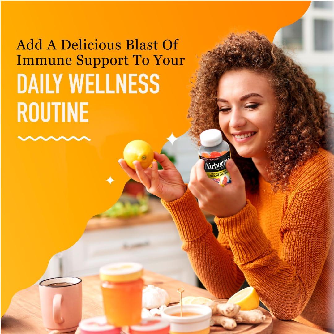Airborne Airborne 750mg Vitamin C Immune Support Supplement Gummies for Adults, Zesty Orange Flavor, Gluten Free Crafted Blend with Powerful Antioxidants Vitamins A C & E, 63 Gummies (4 Pack)