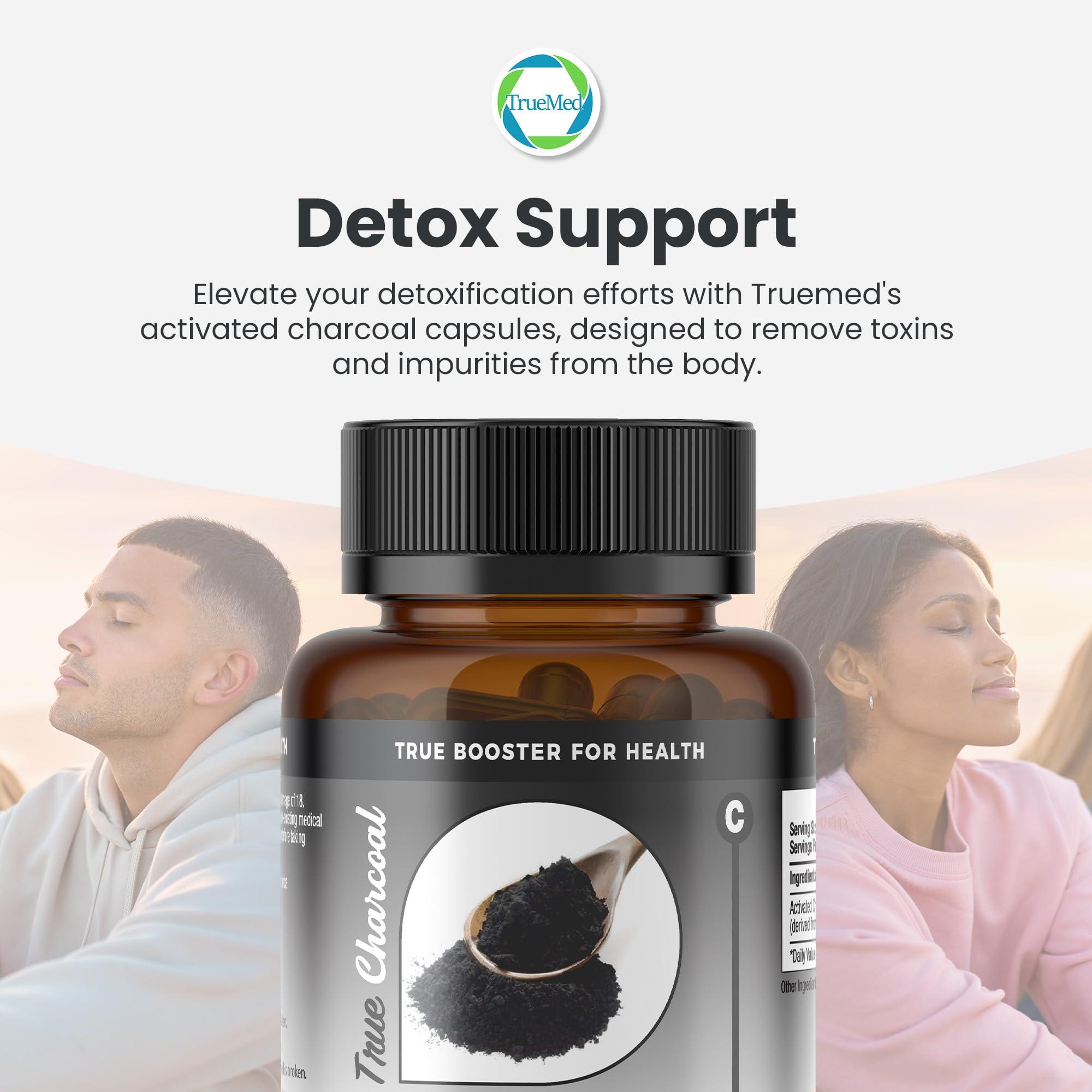 TRUEMED TRUEMED Activated Charcoal Organic Coconut Shell Derived Charcoal Capsule,1200mg, 60 Capsules, Support Detox & Digestive Health, Activated Charcoal Capsules for Health-Conscious Individuals