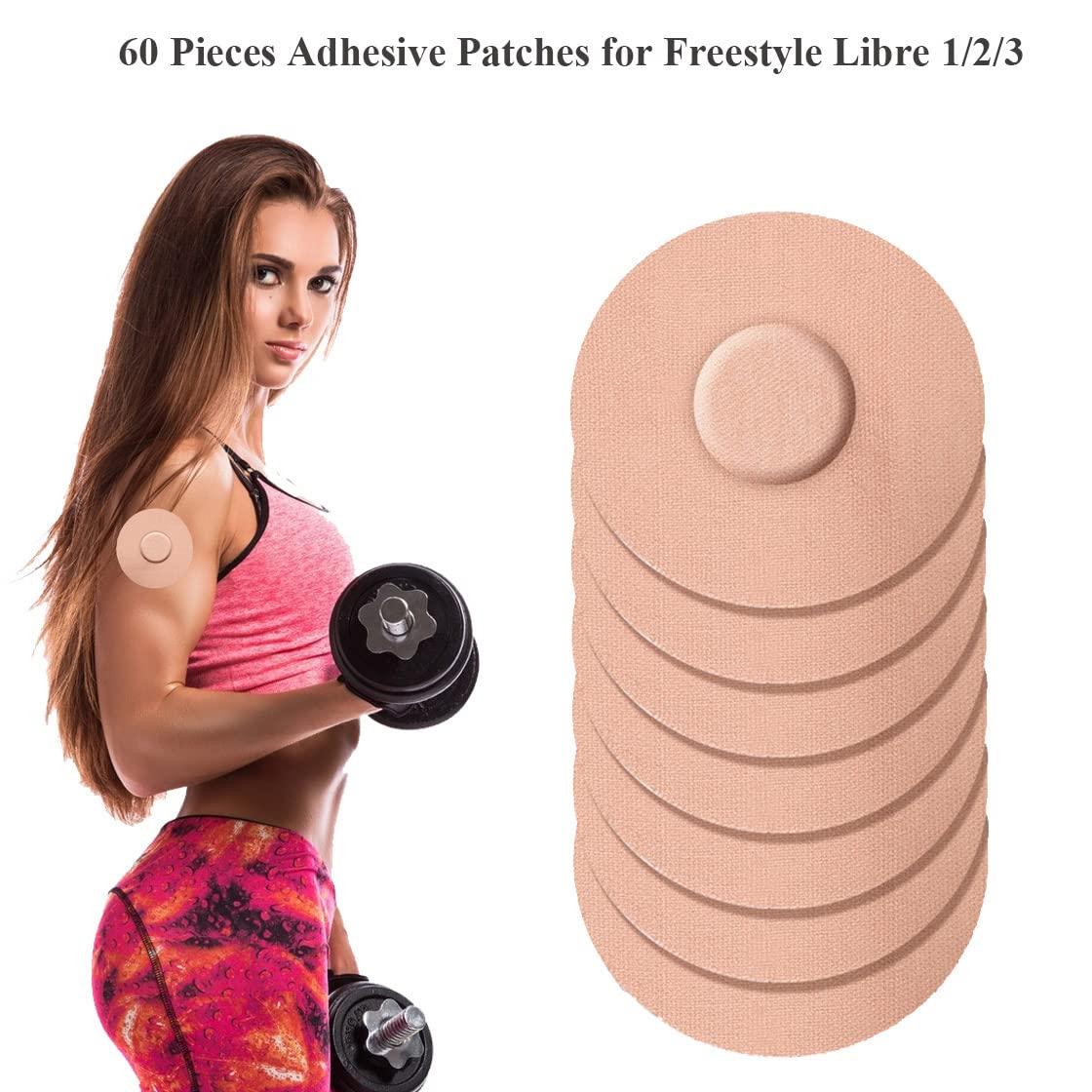 Bomister 60 Pack Freestyle Adhesive Patches,Waterproof & Sweatproof CGM Sensor Cover for Libre 1/2/3(Compatible with Guardian 3,Enlite, Dexcom G6,G5, G4),Continuous Pre-Cut Glucose Monitor Protection Tape