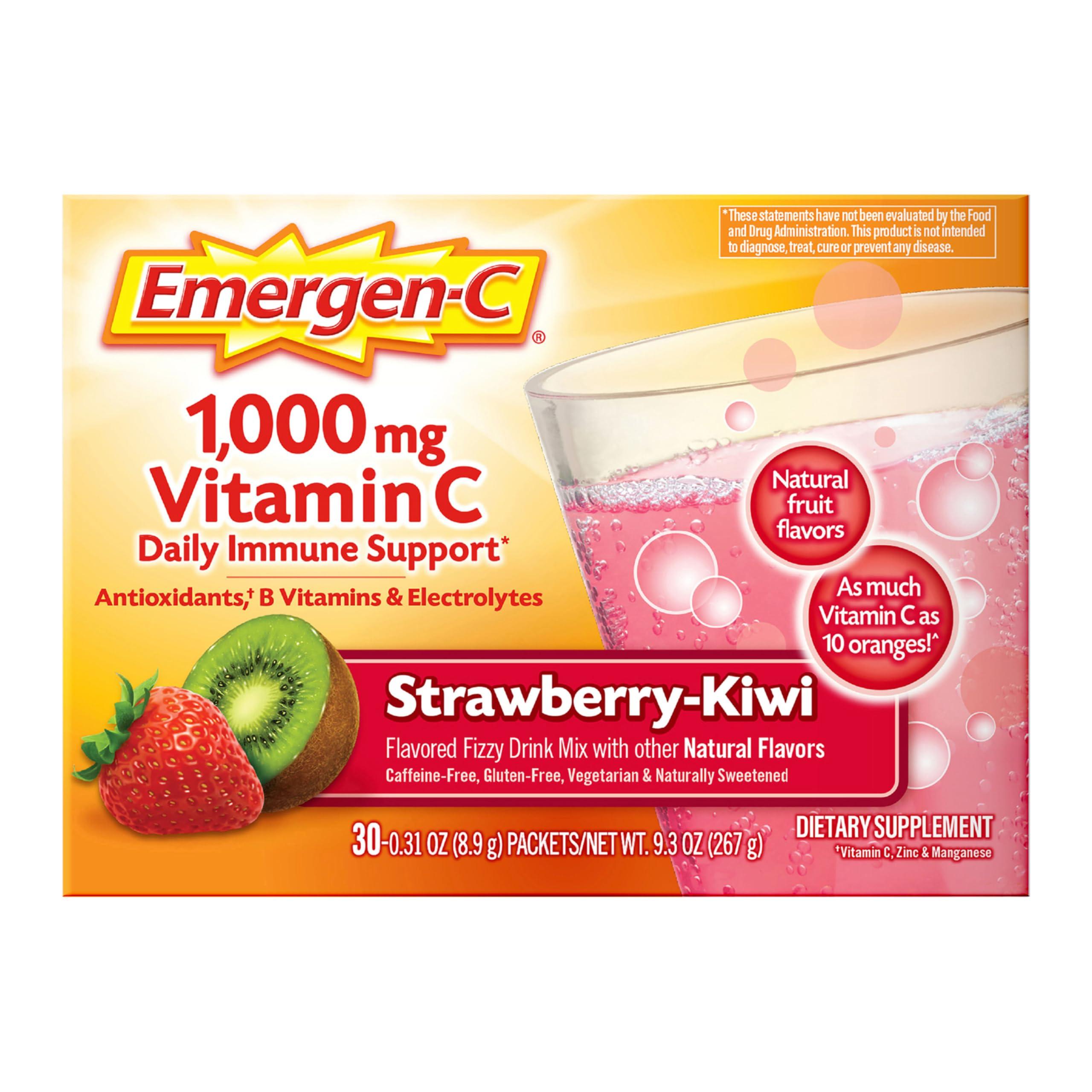 Emergen-C Emergen-C 1000mg Vitamin C Powder, with Antioxidants, B Vitamins and Electrolytes, Vitamin C Supplements for Immune Support, Caffeine Free Fizzy Drink Mix, Strawberry Kiwi Flavor - 30 Count