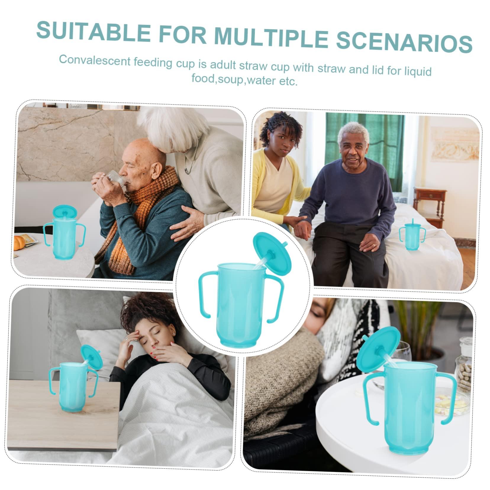 Healeved Healeved Anti- Water Cup Double Handle Mug Convalescent Feeding Cup No Spill Cups for Elderly Cups with Lids and Straws Elderly Cup Bedridden Tumbler Double Handle Cups Blue Plastic