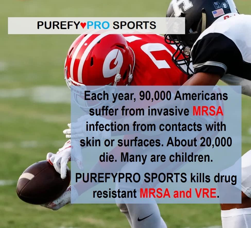 PUREFY Purefypro Sports Equipment Disinfectant Spray (16oz, 2pk) Kills 99.9999% MRSA, HIV, Athlete Foot Fungus, Virus, Fungi. No Residue. Great For Sports Pads, Yoga Mats, Shoes, Boxing Gloves, Gym Equipment