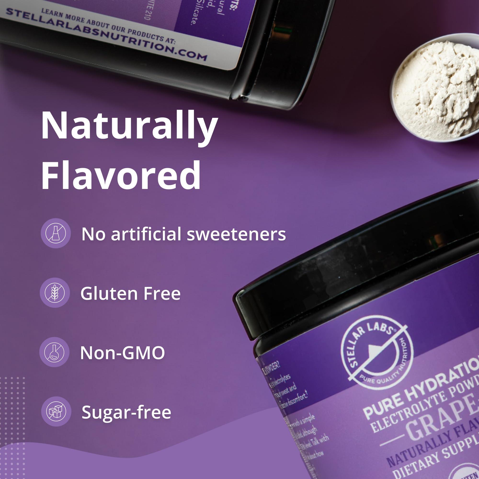 Stellar Labs Stellar Labs Electrolyte Powder No Sugar | Low FODMAP Hydration Multiplier Powdered Drink Mix | Keto Friendly, Sugar Free, Non-GMO, Gluten Free Dehydration Relief | Grape, 30 Servings