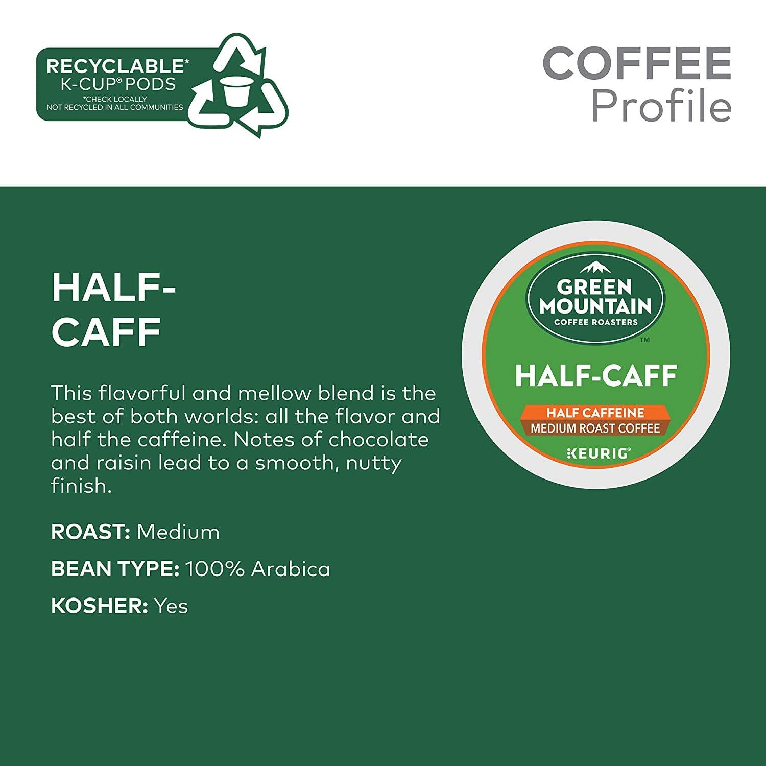 Green Mountain Coffee Roasters Green Mountain Coffee Roasters Half Caff, Single-Serve Keurig K-Cup Pods, Medium Roast Coffee