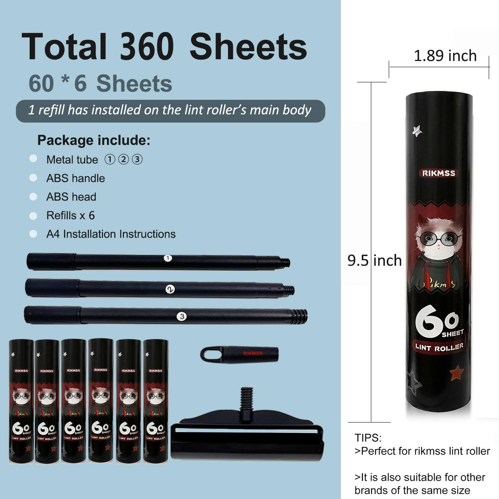 RIKMSS RIKMSS Large Lint Roller for Pet Hair Extra Sticky, 9.5" Wide Giant Carpet Floor Lint Roller with Long Handle, Large Surface Lint Remover with 5 Refills Total 360 Sheets