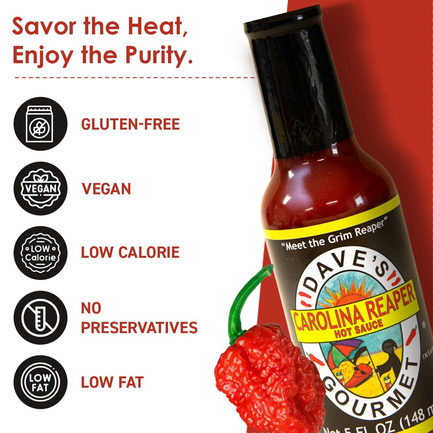 Dave's Gourmet Dave's Gourmet Carolina Reaper Hot Sauce Add Flavor and Heat to Dips, Spreads, Sauces and Marinades - 3 Bottles