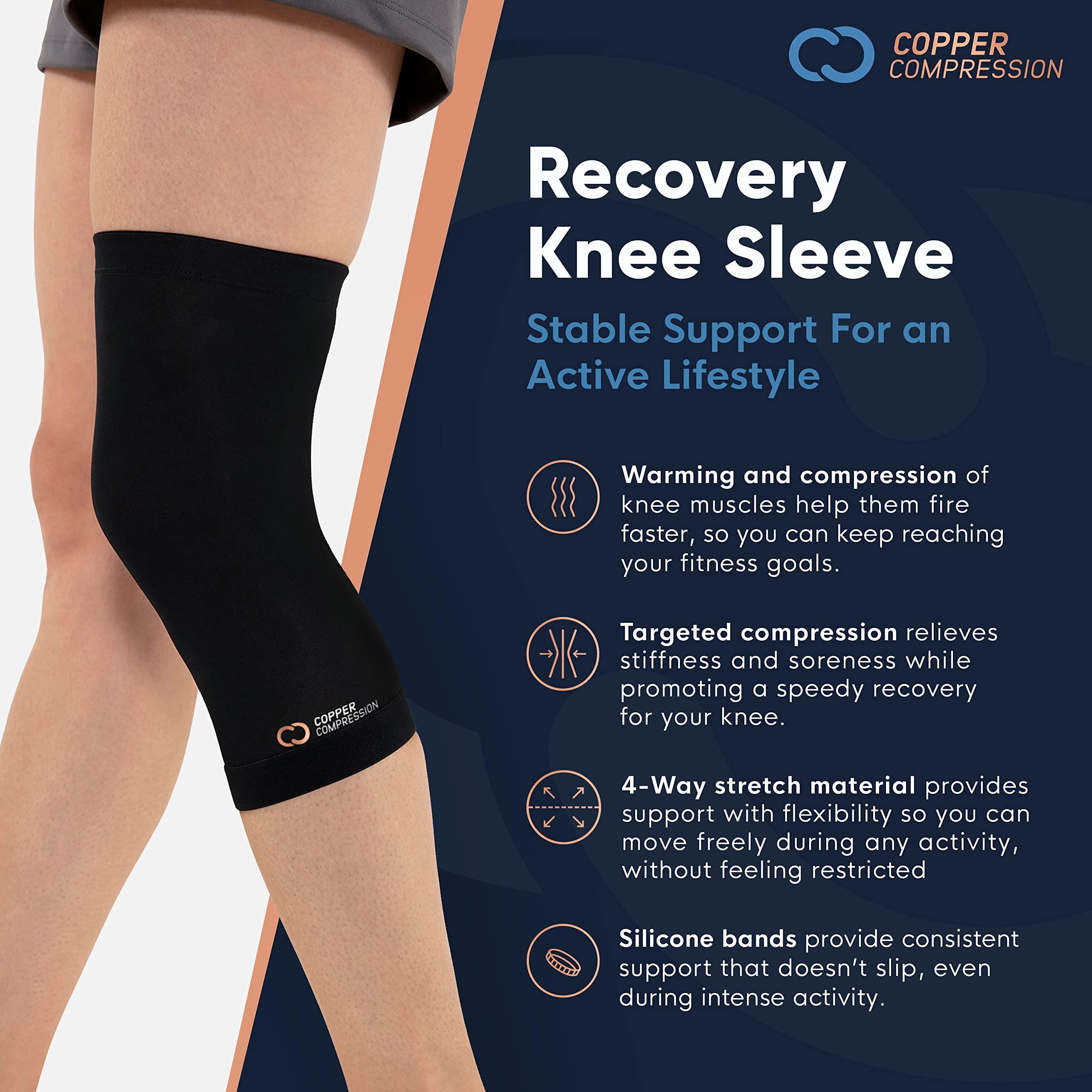 Copper Compression Copper Compression Knee Sleeve - Copper Infused Knee Stabilizer Support Brace for Meniscus Tear, ACL, MCL, Arthritis, Joint Pain Relief, Running, Sports, Hiking - Men & Women - Fits Right/Left - XL