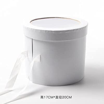 Crysdaralovebi Double Layer Round Flower Paper Boxes Rose Bouquet Gift Packaging Cardboard Box with Ribbons Decor Paperboard Bouquet Boxes Dec (B,17x20cm)