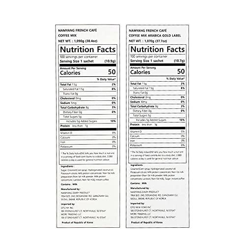 NAMYANG Namyang French Cafe Instant Coffee Mix 100 Sticks, 2Flavor Gift Pack (Original, Arabica Gold Label)