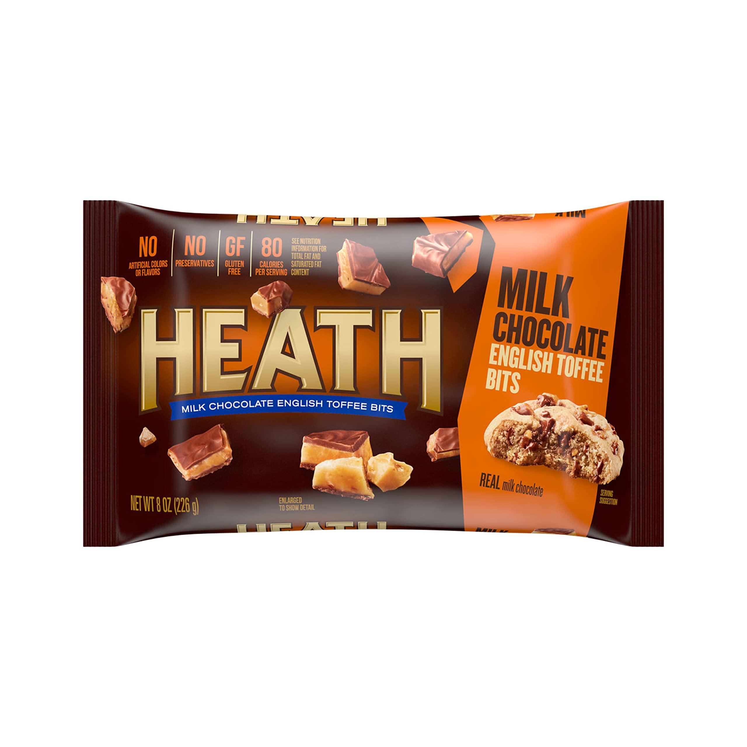 Heath HEATH Milk Chocolate English Toffee Baking Bits, Bulk Gluten Free, 8 oz Bags (12 Count)