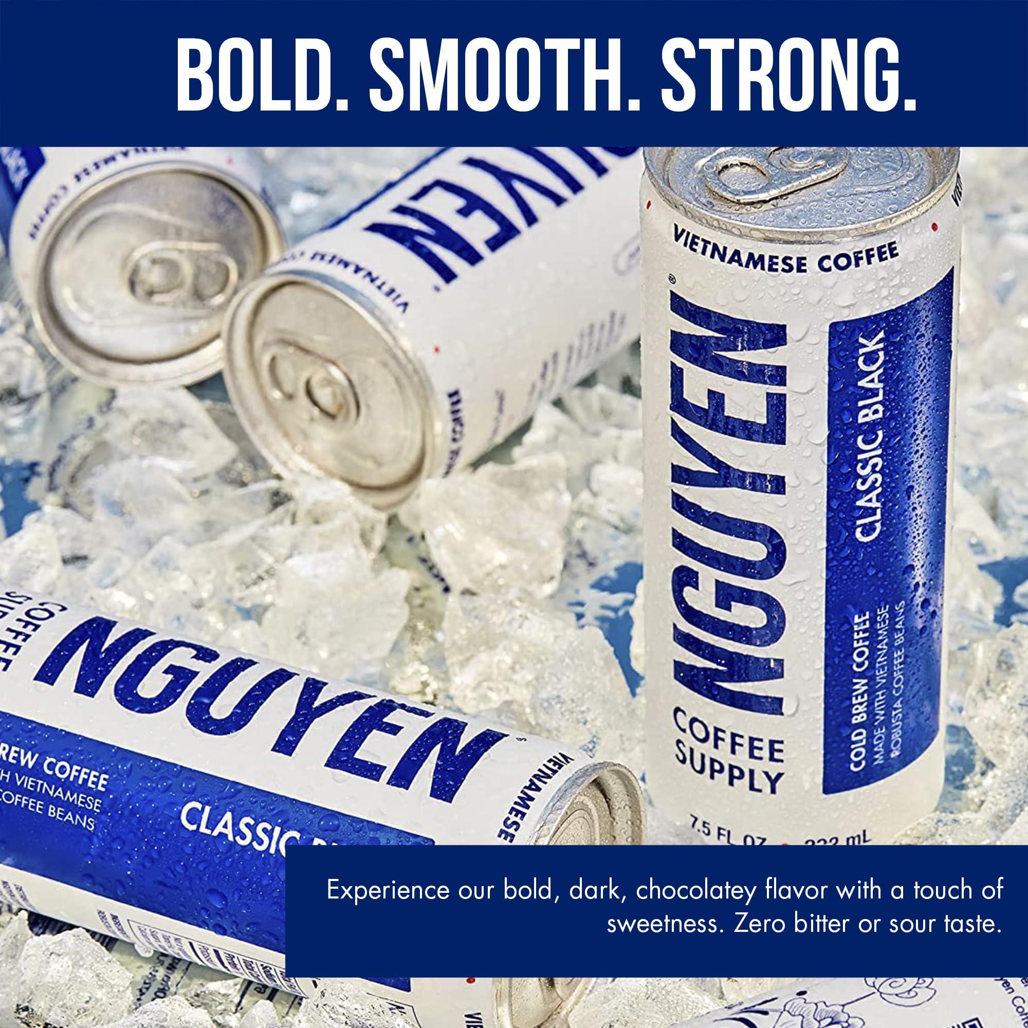 NGUYEN COFFEE SUPPLY Nguyen Coffee Supply - Classic Black: Vietnamese Cold Brew Coffee, 100% Robusta, Zero Sugar, Dairy-Free, 7.5 fl oz cans [12 Pack]