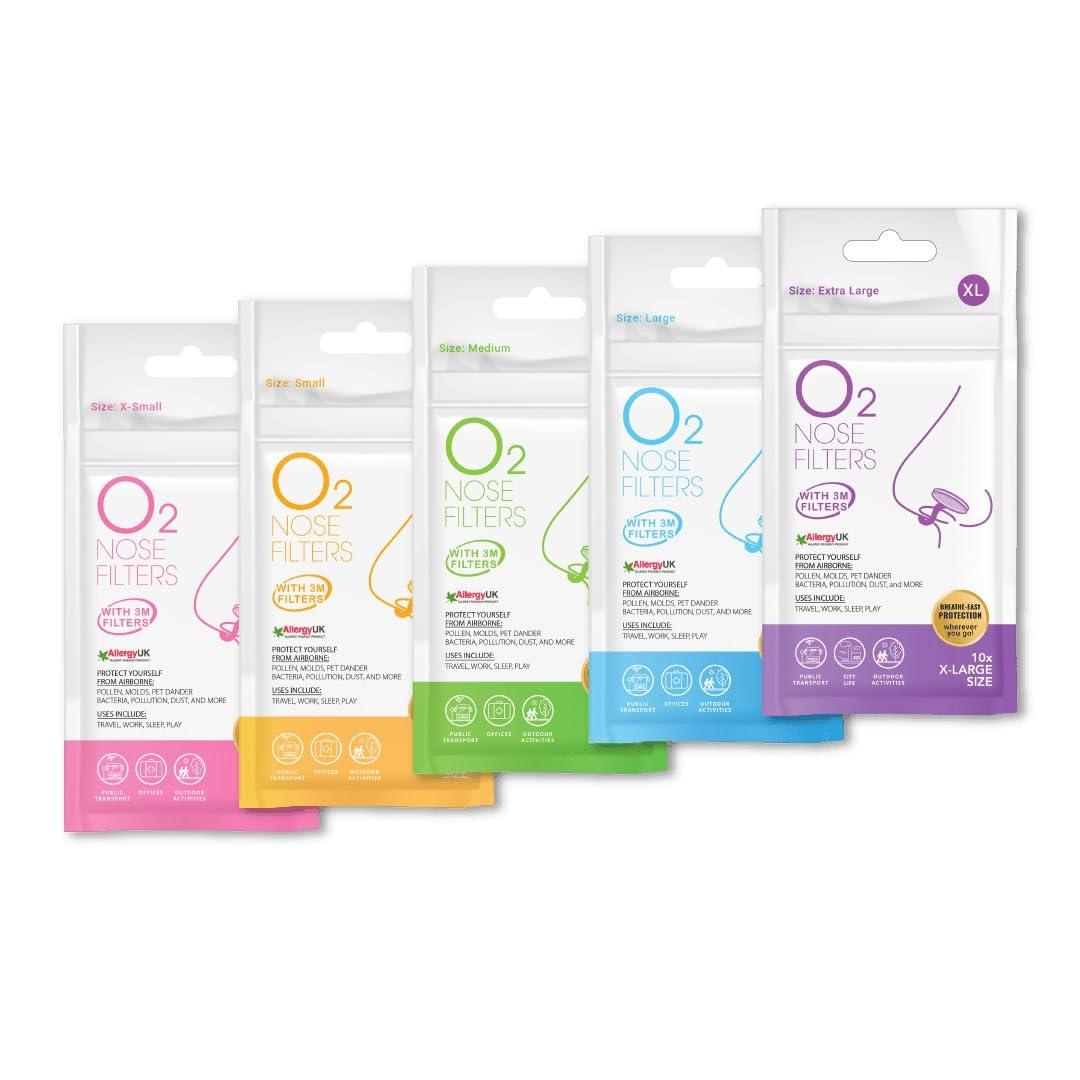 Protego O2 O2 Nose Filters with 3M Filtration - Allergy Nose Filter - Nasal Dilators for Sleeping - Nose Filters for Dust - Anti Snoring Devices - Dust Mask (Size X-Small, Pack of 10)