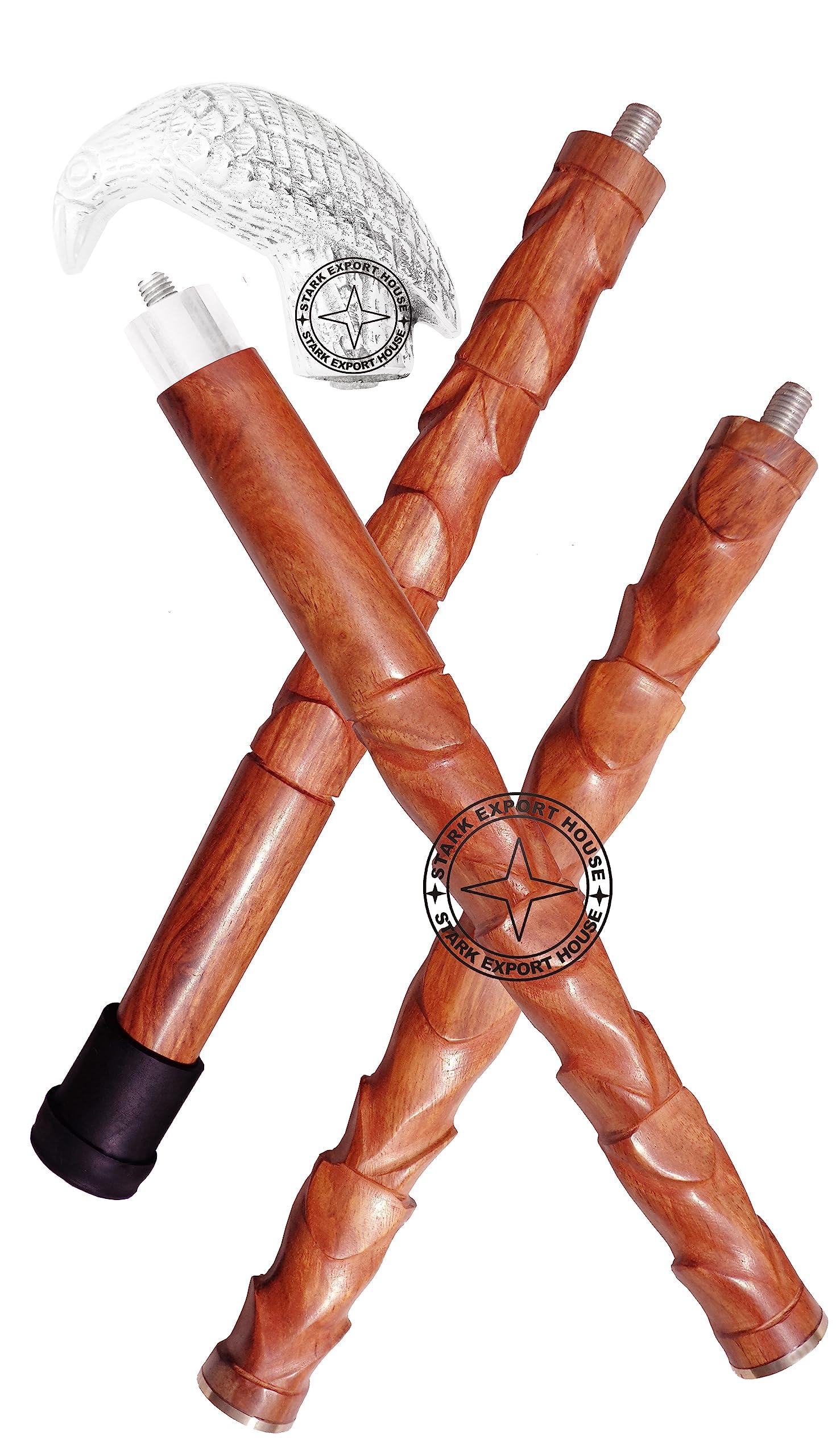 Stark Export House Nickel Brass Walking Cane Rosewood Designer Wooden Walking Stick with Brass Handle Gift for Men & Women 37 inch (FTYJ) (Brown 2)