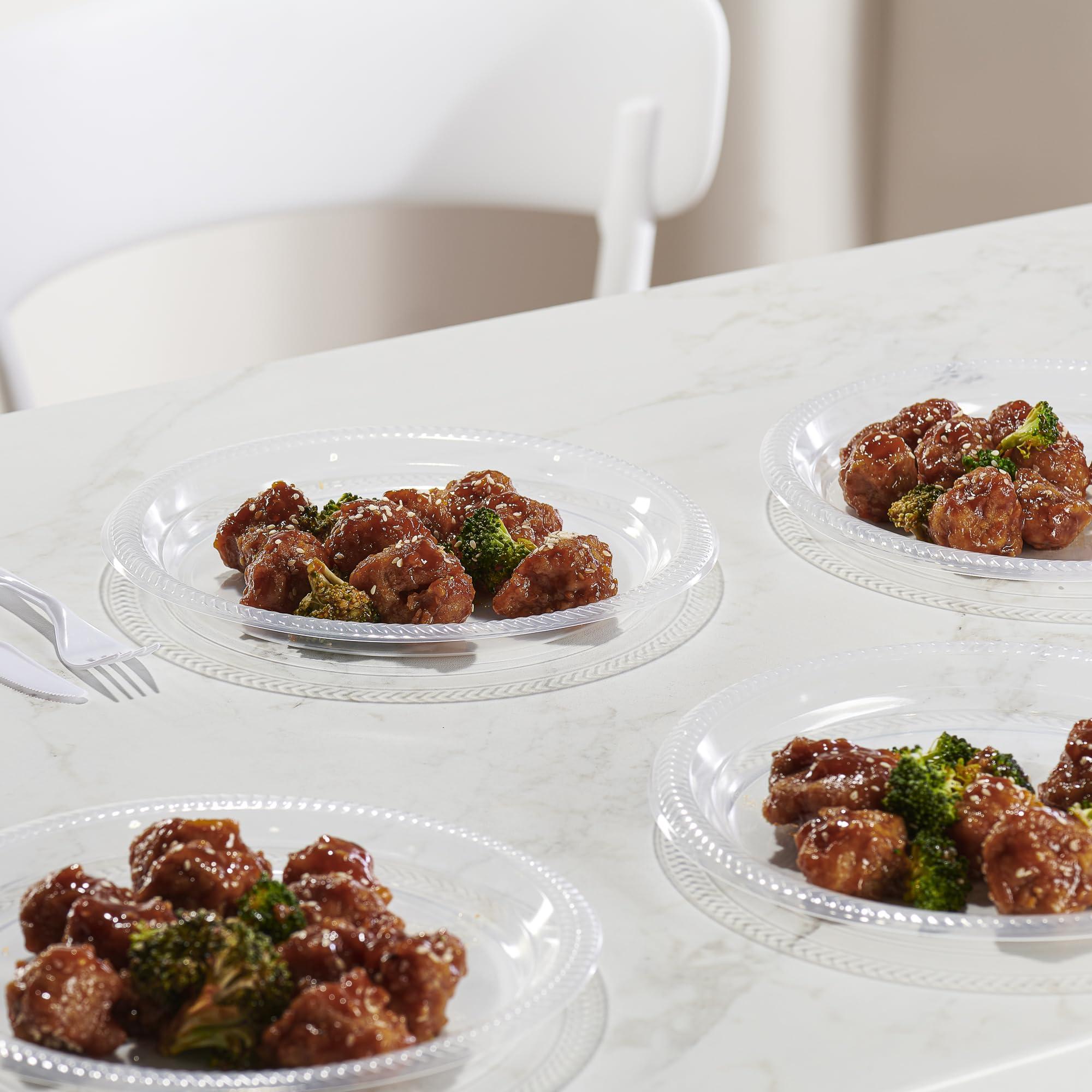 PLASTICPRO PLASTICPRO 80 Pack Clear Plastic Plates 9 Inch Durable Disposable Plastic Dinner Plates for Parties Events BBQ