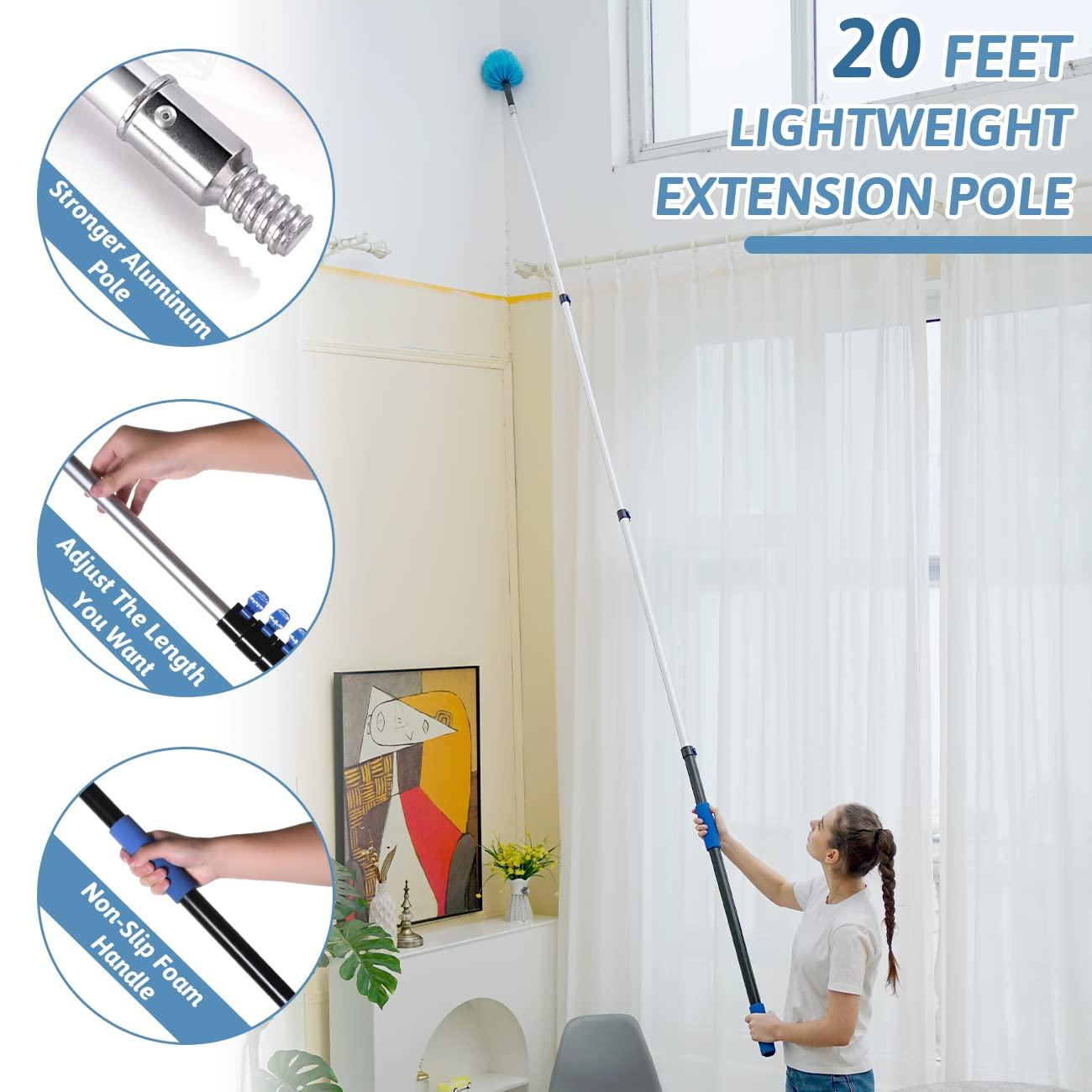 MAYKI 20 Foot Cobweb Duster with Extension Pole 2 PCS, Webster Cobweb Duster for High Ceilings/Corners, Spider Web Brush with Pole for Outdoor & Indoor Web Cleaning, Outdoor Cobweb Brush Kit by MAYKI