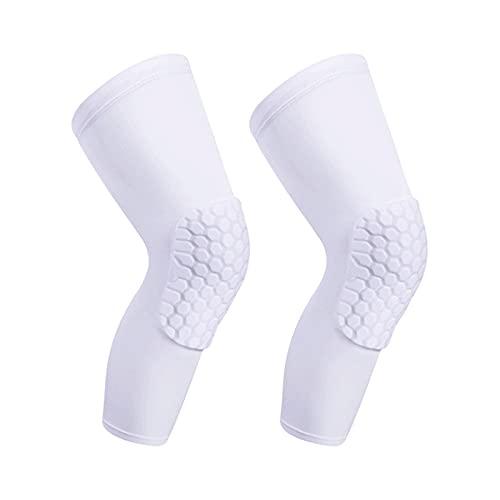 Laiiqi Laiiqi Compression Knee Pads Leg Sleeve, Hex Knee Pads for Basketball Honeycomb Anti Collision Knee Pads Long Kneepads Non-Slip Football Knee Pads for Youth Adult (A Pair White/L)