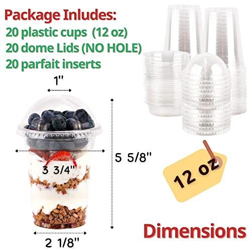 Aatriet Aatriet 12 oz Clear Plastic Parfait Cups with Insert 3.25oz & Dome Lids No Hole - (20 Sets) Yogurt Fruit Parfait Cups, for Dips and Veggies, Take Away Breakfast and Snacks. No Leaking